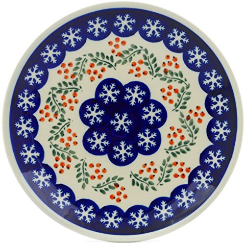 Authentic Polish Pottery 7½-inch Set of 6 Dinner Plates - Handcrafted Snowflakes Tree Design - Includes Certificate of Authenticity - Perfect for Holiday Dining, Gift Giving & Home Decor