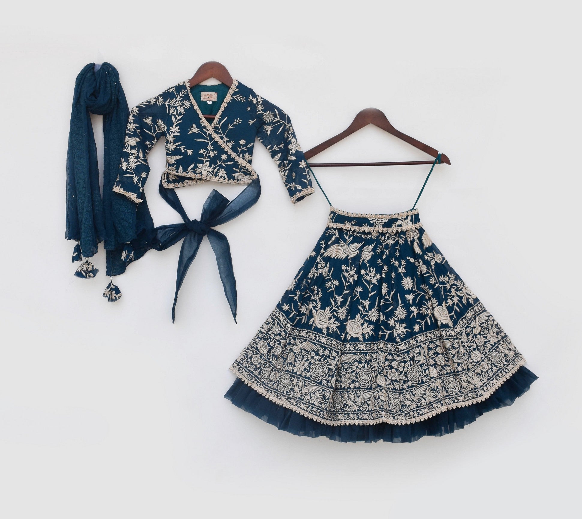 Pre Order: Teal Blue Parsi Work Lehenga Choli - Elegant Indian Bridal Wear for Weddings & Festive Occasions