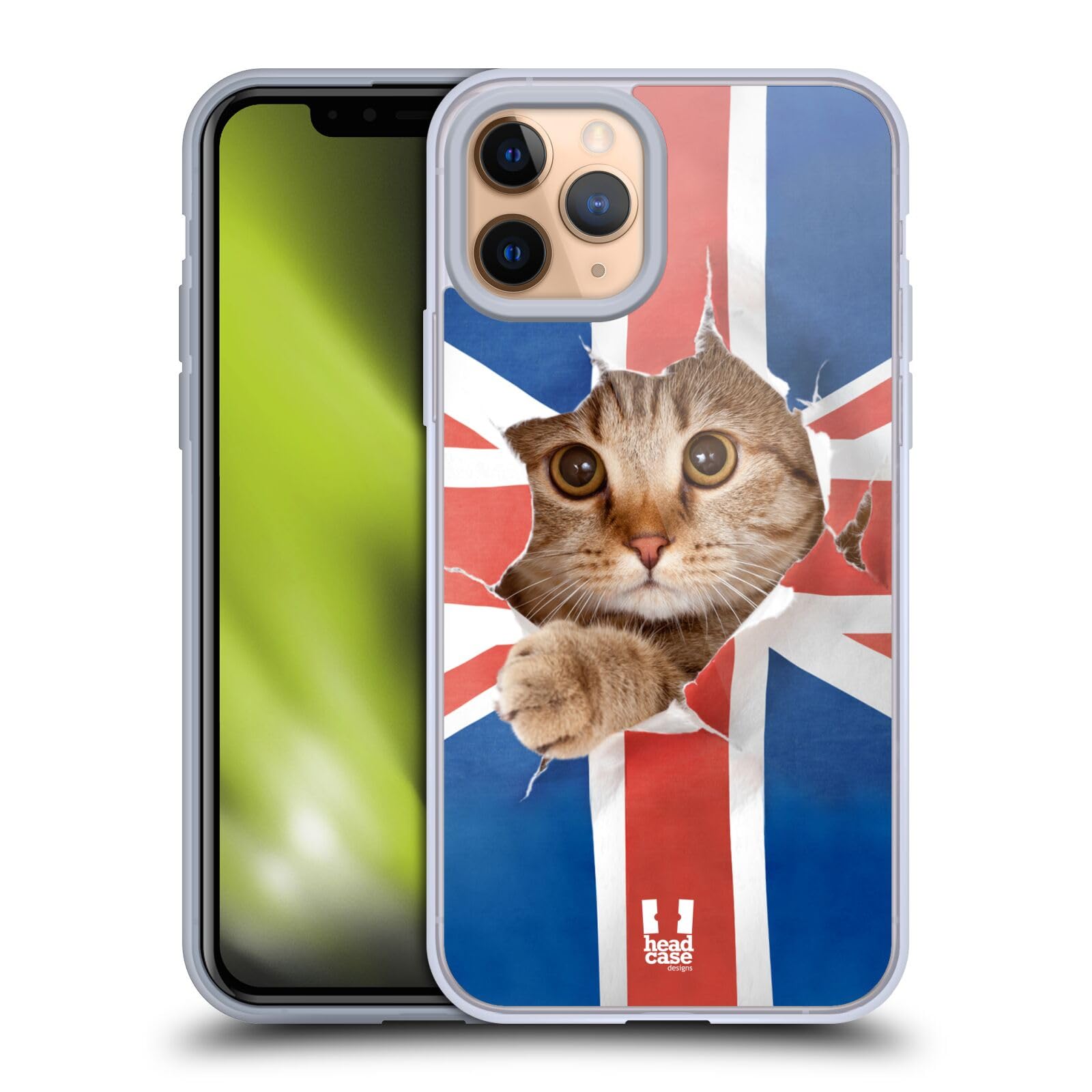 Funny Union Jack Peeping Cat Soft Gel Phone Case for Apple iPhone 11 Pro - Cute British Theme Protective Cover with Slim Fit Design | Perfect Gift for Cat Lovers & UK Fans, Great for Everyday Use, Travel, and Office