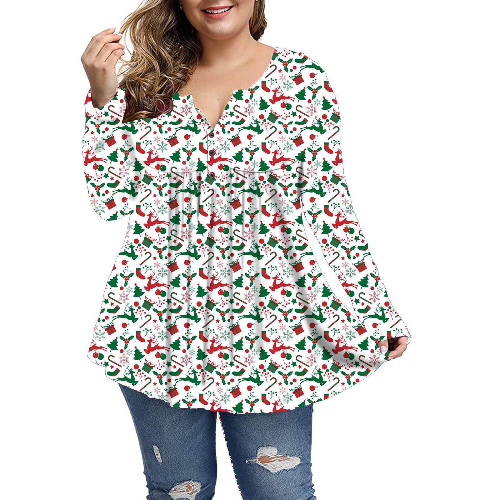 Stylish Pleated Casual Shirts for Women - Cute Printed Long Sleeve Blouse, Plus Size Work Tops & Christmas Party Wear - Perfect for Office, Dating & Holiday Outfits