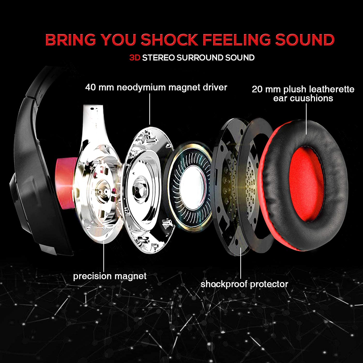 Wireless Stereo Gaming Headset for PS4, Xbox One, PC & Laptop - Over-Ear Headphones with Noise-Canceling Mic & RGB LED Lights (Red) - Perfect for Online Gaming, Streaming & Virtual Meetings