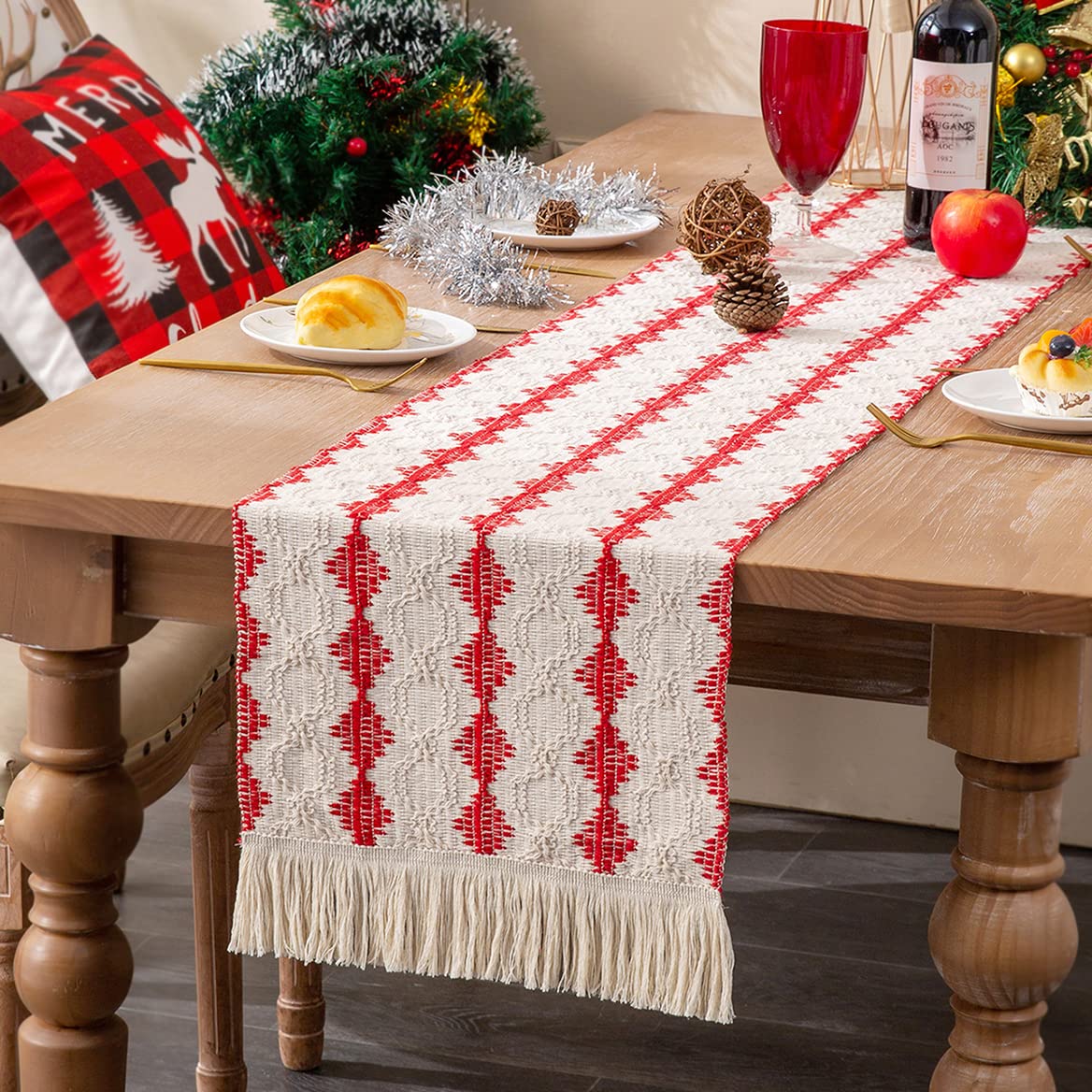 72 Inch Red Burlap Table Runner for Christmas Decor - Rustic Farmhouse & Boho Style Table Cover for Holiday, Wedding, Party, Kitchen & Dining Room - Perfect for Festive Gatherings & Cozy Home Decor