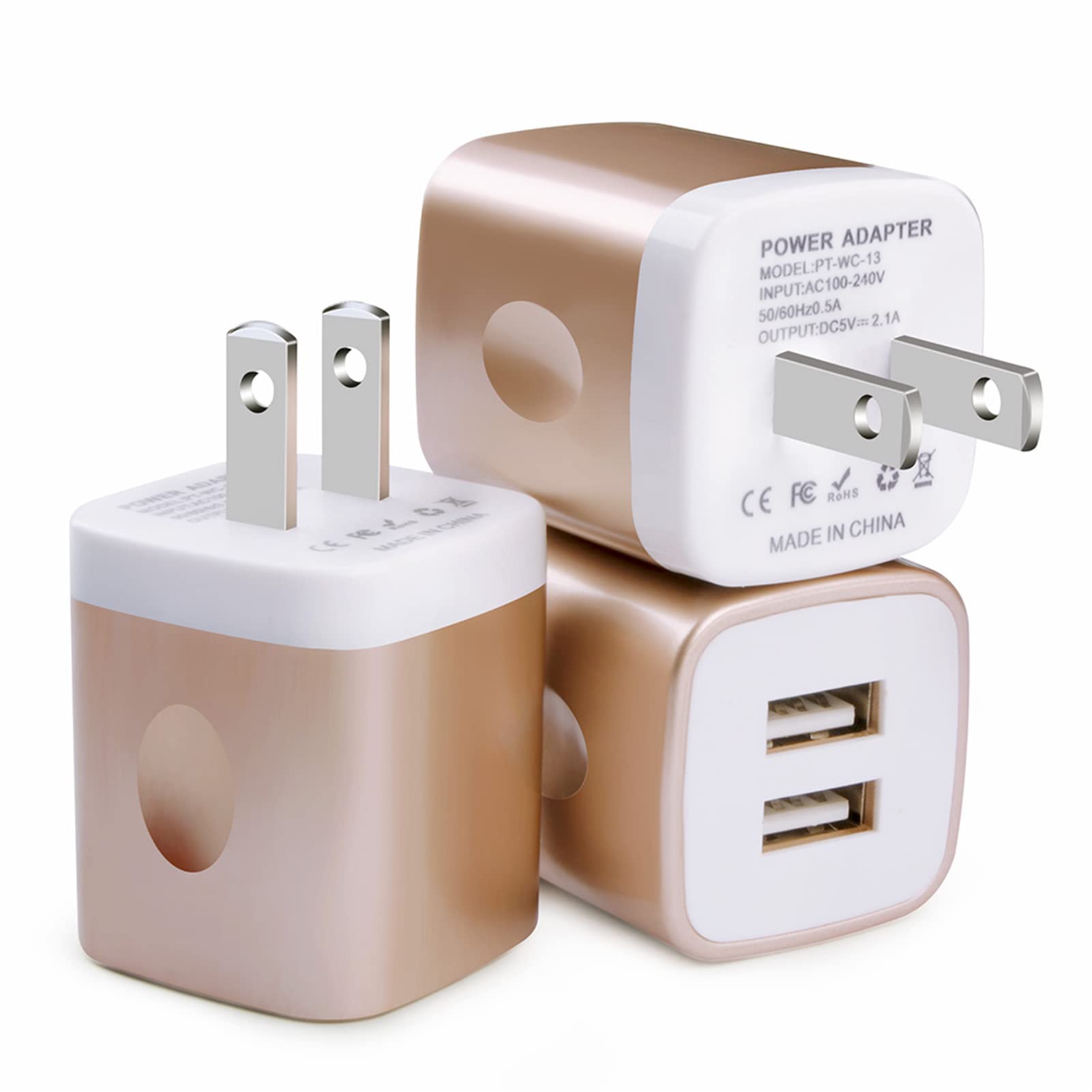 FiveBox 3-Pack USB Wall Charger Adapter - Dual Port 2.1A Fast Charging Cube for iPhone 13/12/11/X/8/7, Samsung Galaxy, Android Phones - Perfect for Home, Office & Travel Charging Needs