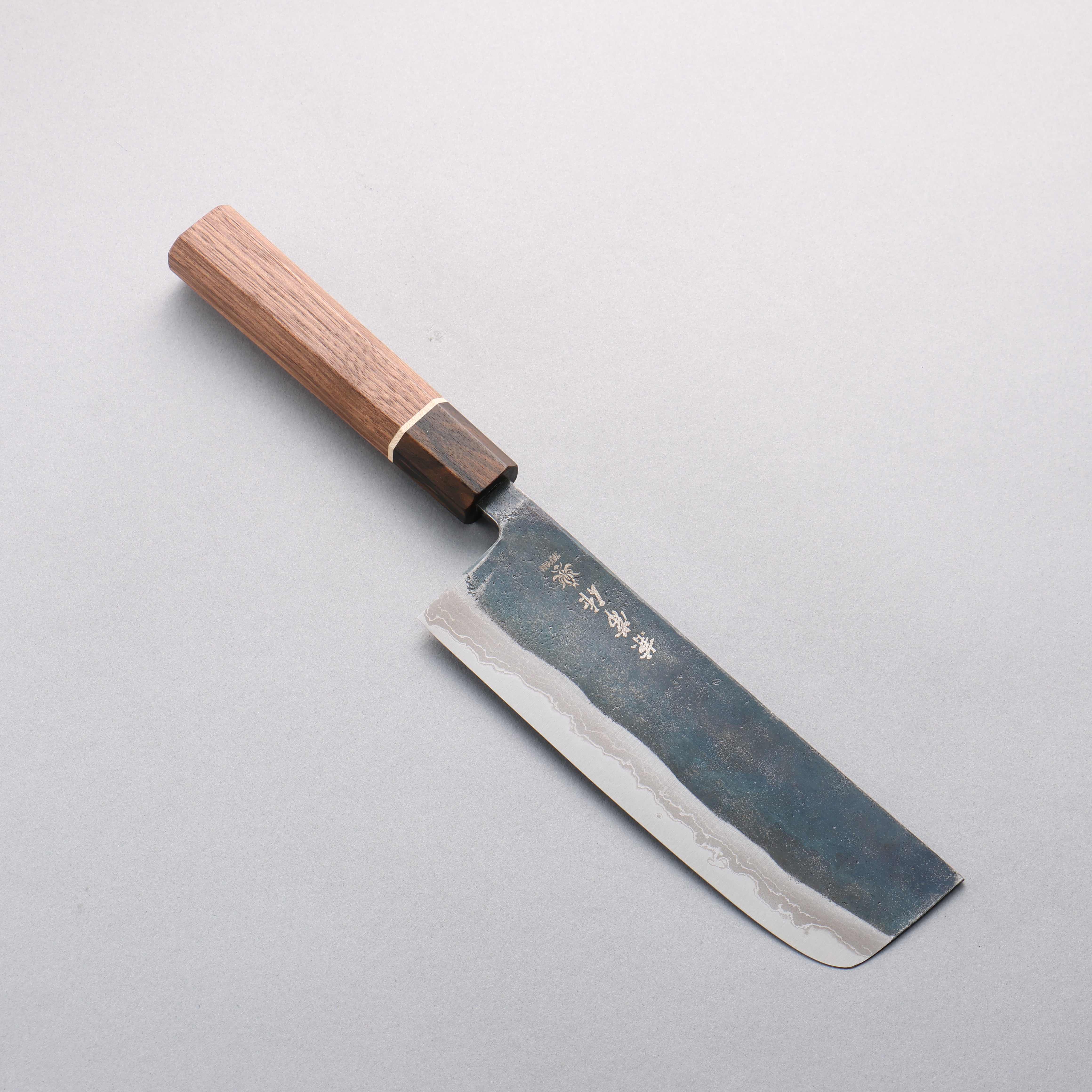 Kanetsune MATSU ZUMI YAKI White Steel No.2 Damascus Nakiri Knife 165mm - Black Finish, Walnut Handle - Perfect for Sushi, Vegetables & Precision Cutting