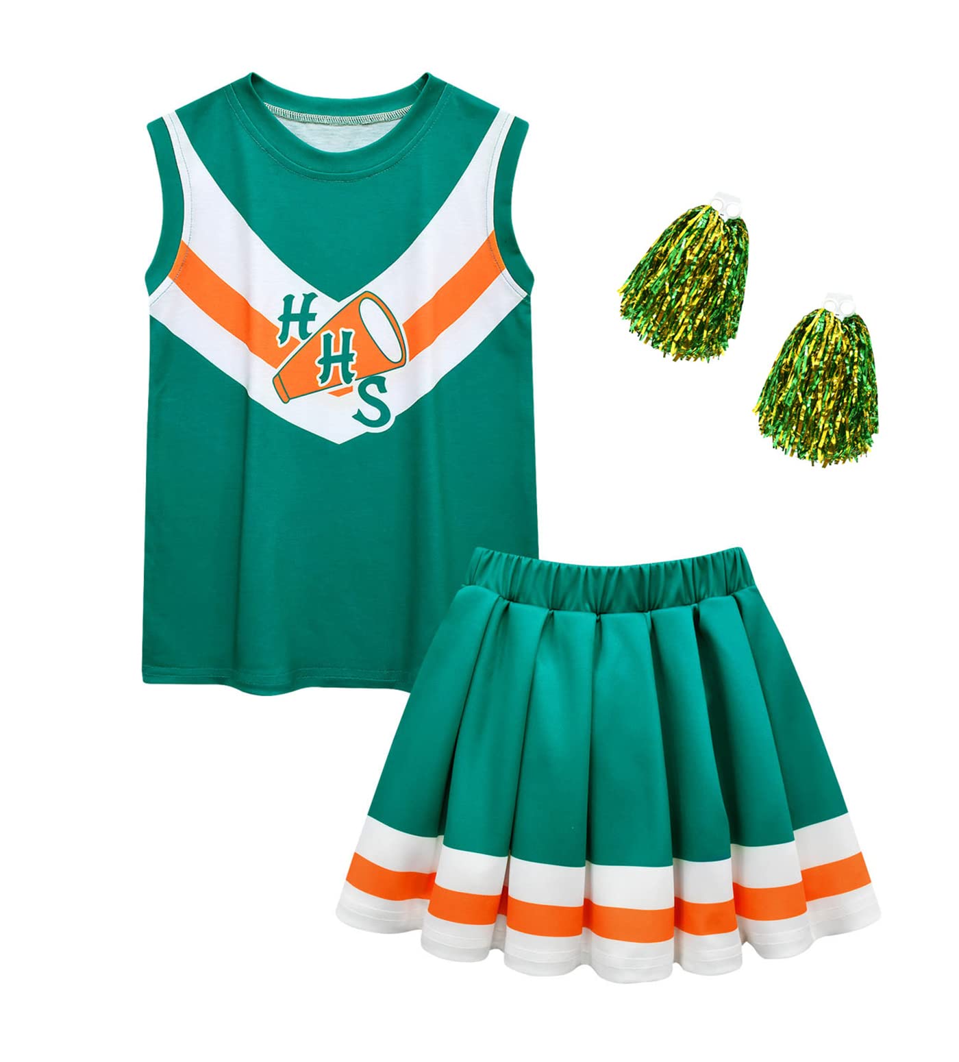 Rogkidha Girls Cartoon Princess Dress - Kids Halloween Costume & Cheerleader Outfit with Pom Poms | Perfect for Dress-Up, Cosplay, Birthday Parties & School Performances