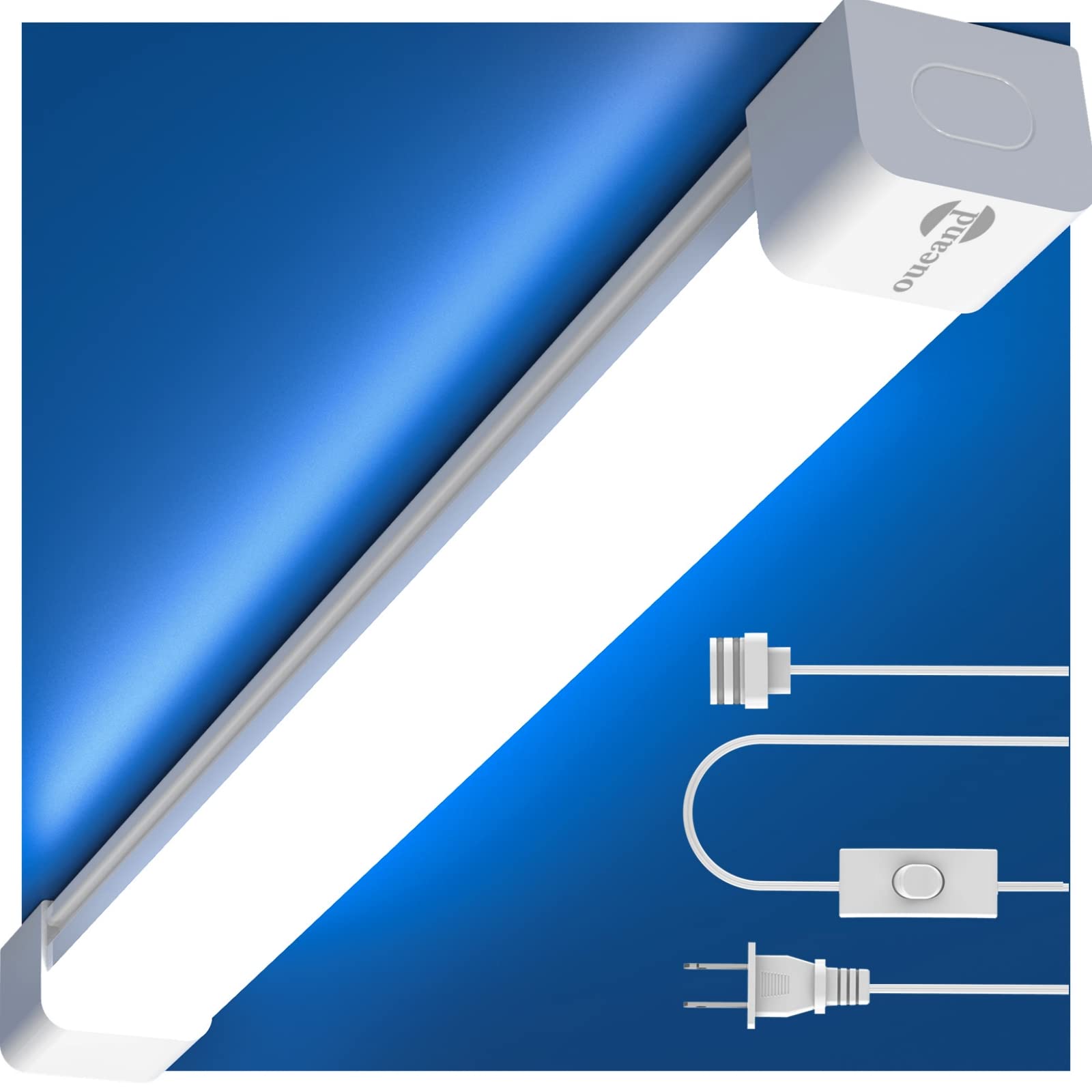 2/4FT LED Shop Light with Plug - 5000K Daylight, 18W 1800LM Waterproof Linkable Tube Light for Workbench, Garage, Kitchen & Corridor - Corded Electric with Switch - Perfect for Workspaces, Storage Areas & Home Lighting