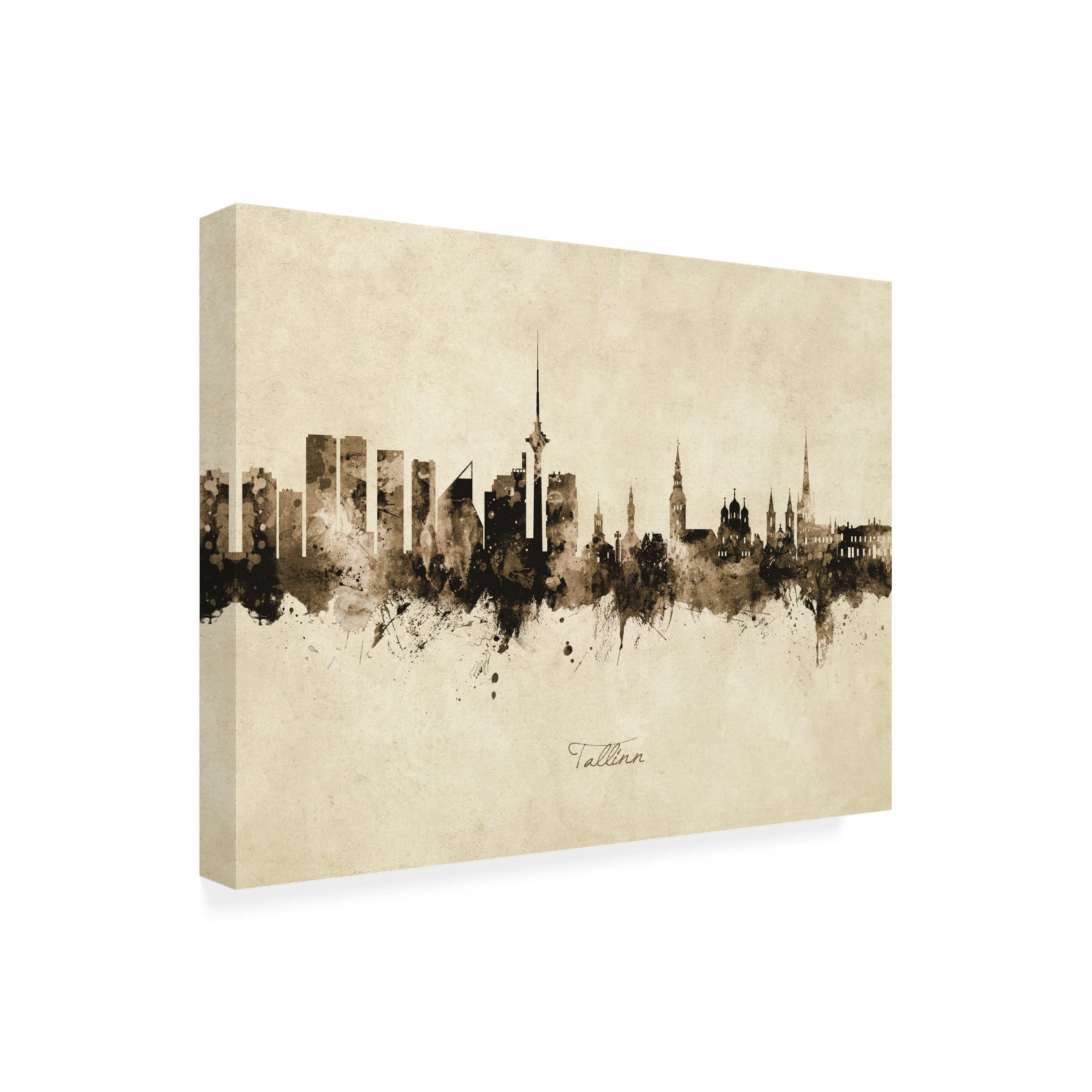 Michael Tompsett Tallinn Estonia Skyline Vintage Canvas Wall Art Print - Premium Home & Office Decor for Living Room, Bedroom, or Gift