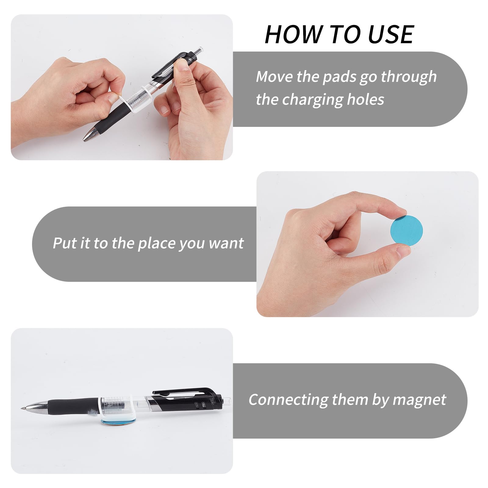 NICENEEDED 8 Pack Magnetic Pen Holders - Adjustable Silicone Pen Pencil Organizer for Desk, Office & School - Flexible Marker Storage Solution for Home, Work & Study (Black)
