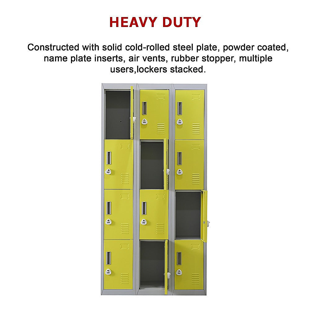 12-Door Locker with 3-Digit Combination Lock - Secure Storage for Office, Gym, Shed, School & Home - Ideal for Personal Belongings, Equipment & Valuables Protection