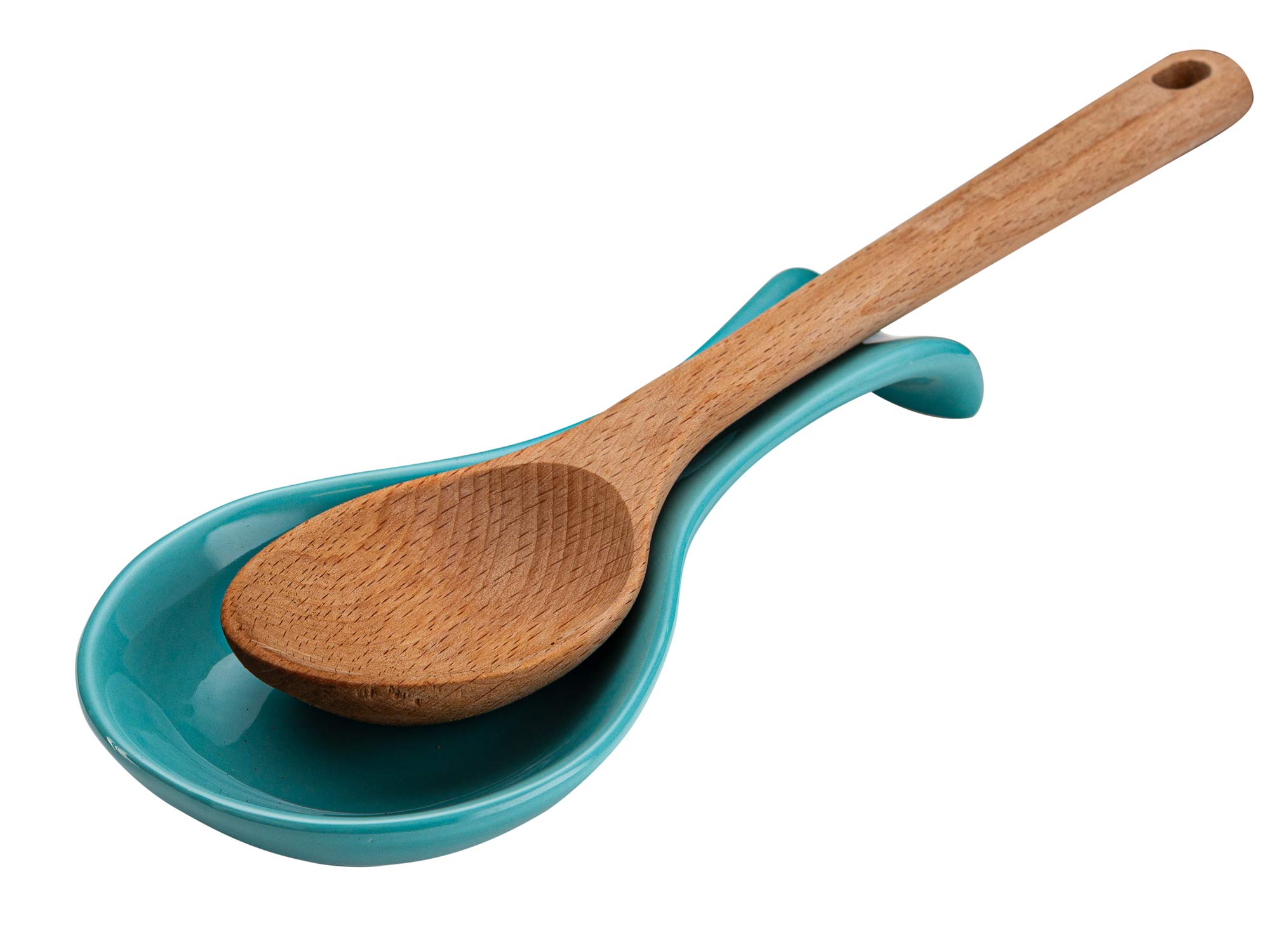 Kook Ceramic Spoon Rest Set of 2 - Stovetop Utensil Holder & Kitchen Decor - Farmhouse Style, Dishwasher Safe - Perfect for Home Cooking & Coffee Bar Accessories (Aqua Blue)