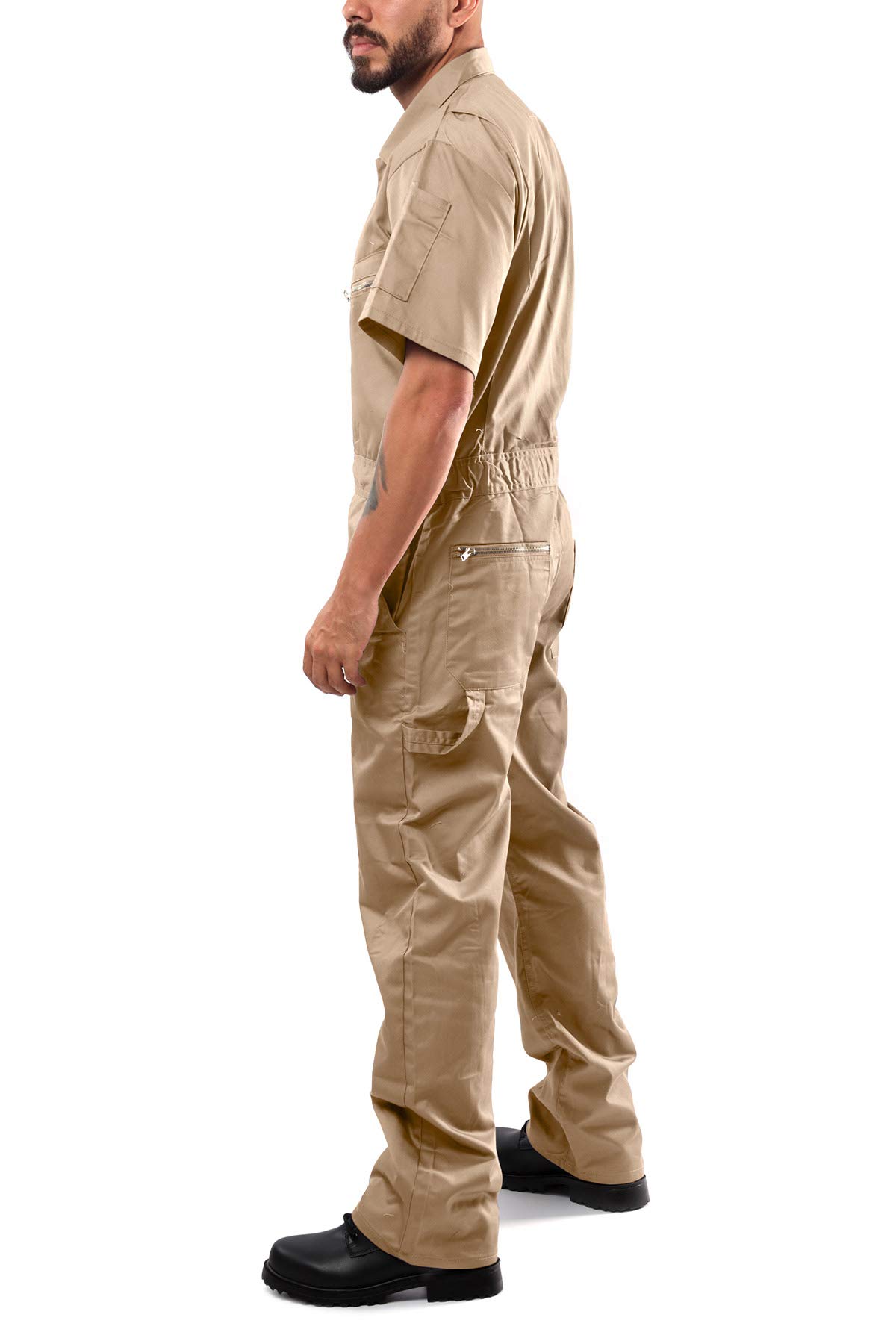 Kolossus Men's Short Sleeve Coveralls - Breathable Blended Fabric with Zippered Front & Utility Pockets - Durable Work Jumpsuit for Mechanics, Farmers & DIY Projects