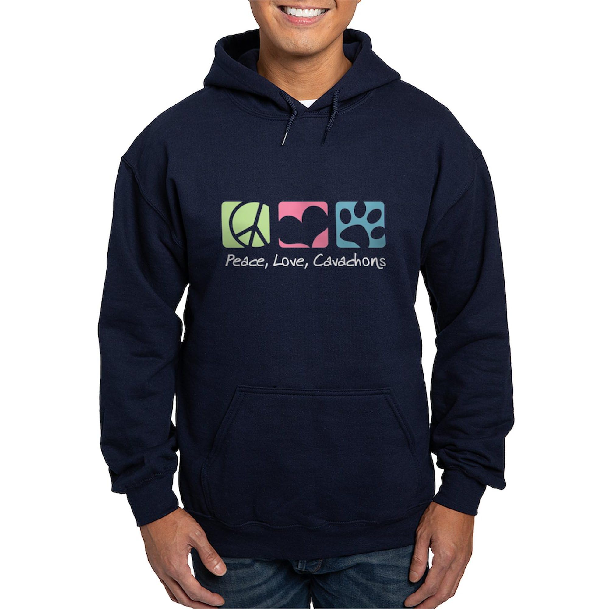 Peace, Love, Cavachons Men's Dark Hoodie - Soft Cotton Regular Fit Pullover Sweatshirt | Perfect for Dog Lovers, Casual Wear & Outdoor Activities