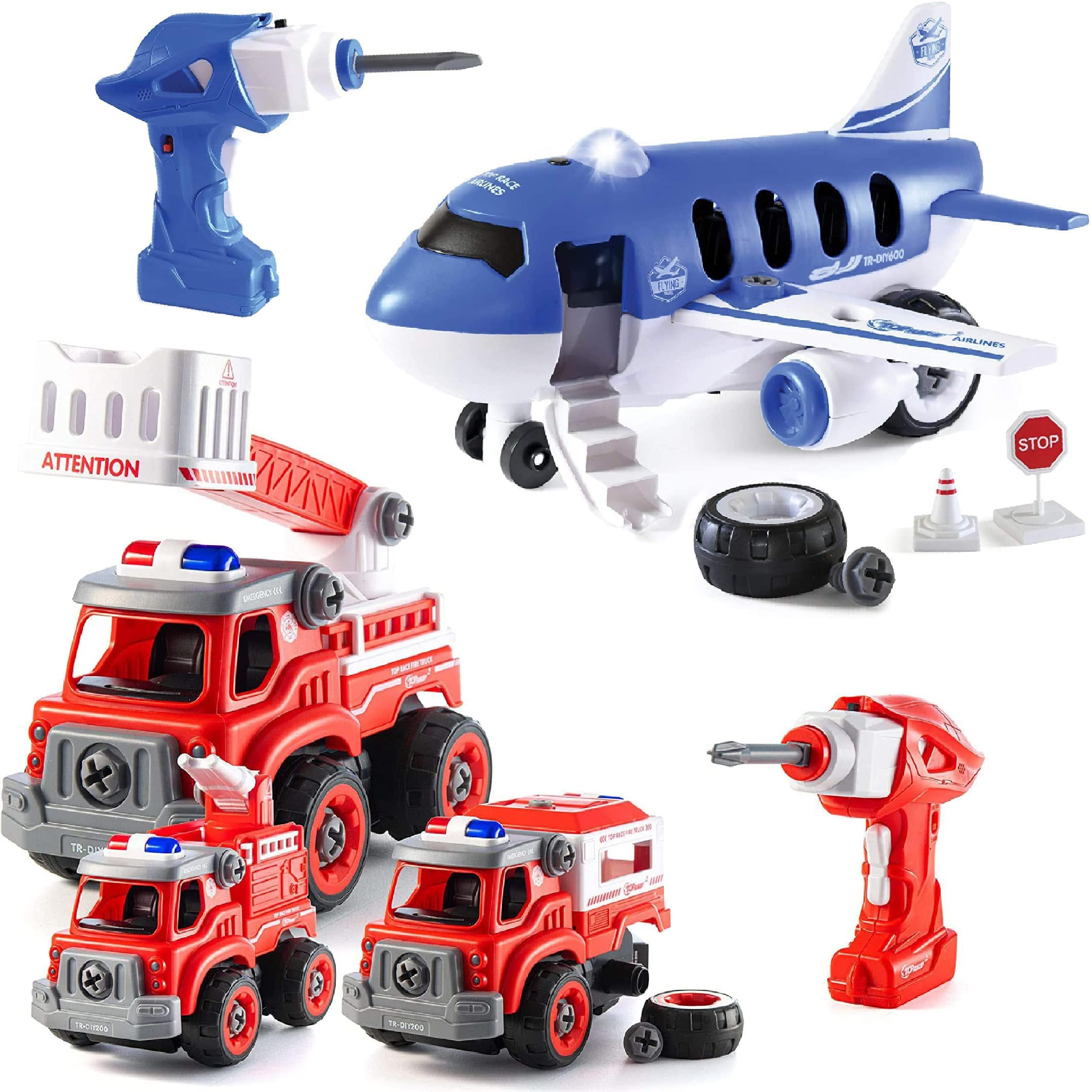 Take Apart Toys with Electric Drill for Kids - Buildable Remote Control Airplane & Toy Trucks | STEM Learning Construction Set | Perfect Gift for Boys Ages 3-7 | Great for Birthday Presents & Creative Playtime