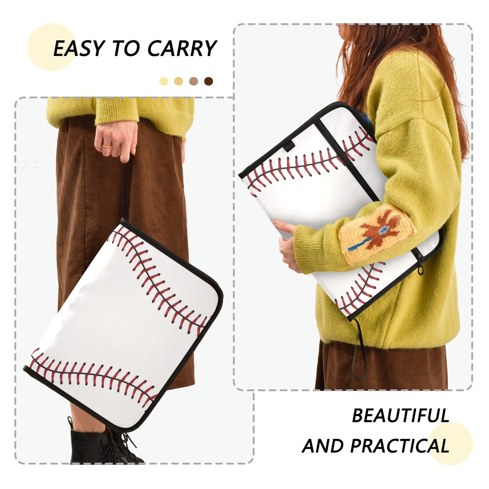 VIGTRO 13-Pocket Accordion File Organizer with Zipper & Labels - Red Stitching Baseball Design Expanding File Folder for A4 Documents - Perfect for Office, Classroom & Sports Team Organization