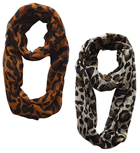 Women's Retro Fashion Two Tone Animal Print Infinity Loop Scarf - Stylish Winter Accessory for Outfits, Travel & Cold Weather