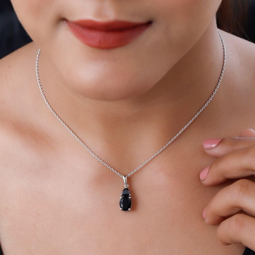Shop LC Platinum Plated 925 Sterling Silver Black Spinel Necklace for Women - 20 Inch Elegant Promise Pendant, Perfect Birthday Gift for Her | Ideal for Parties, Weddings & Special Occasions