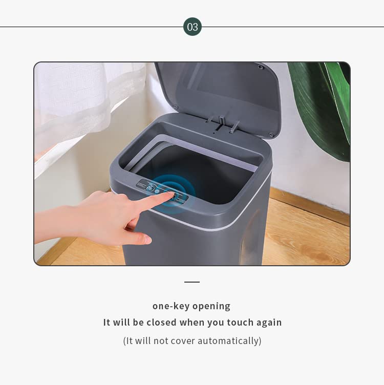 Smart Automatic Induction Trash Can 16L - Self-Sealing Self-Changing Touch-Free Garbage Bin with LED Lights (Space Gray) for Kitchen, Bathroom & Office Waste Disposal