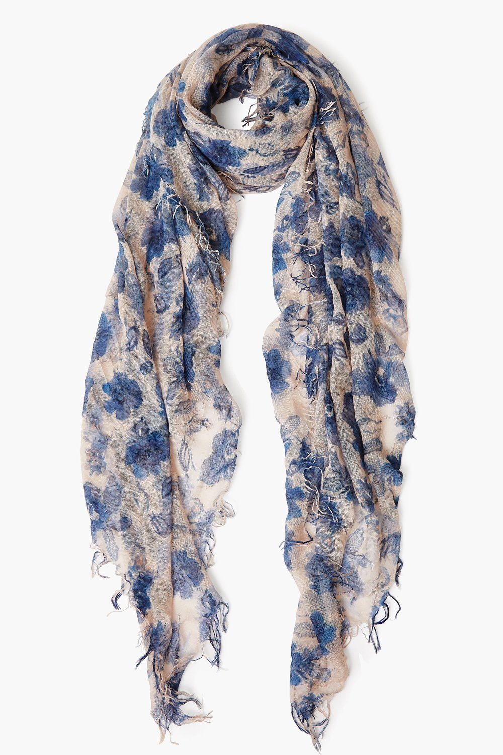 Luxury Cashmere and Silk Scarf - Indigo Blue French Floral Design - Soft Winter Wrap for Women - Perfect for Office, Travel & Gift Giving
