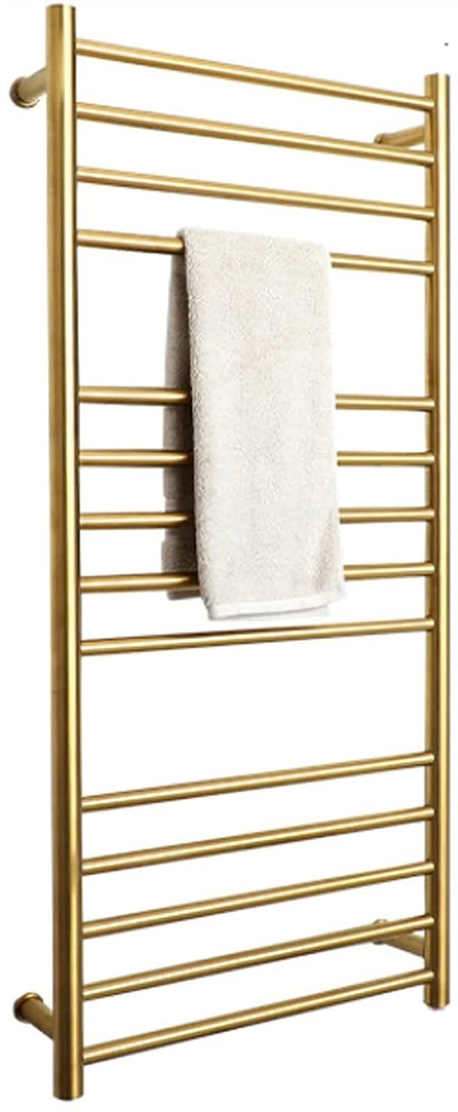 Stainless Steel Heated Towel Rack - 14 Bar Gold Electric Towel Warmer for Bathroom, Wall Mounted with Hardwired & Plug-in Options - Perfect for Spa, Luxury Hotels & Cozy Home Bathrooms