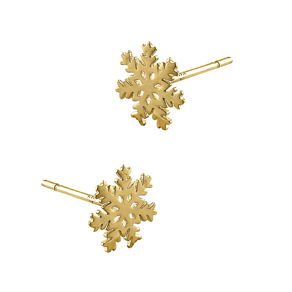 14K Yellow Gold Snowflake Earrings - Dainty Winter Jewelry for Women - Perfect for Christmas Gifts, Holiday Parties & Everyday Wear