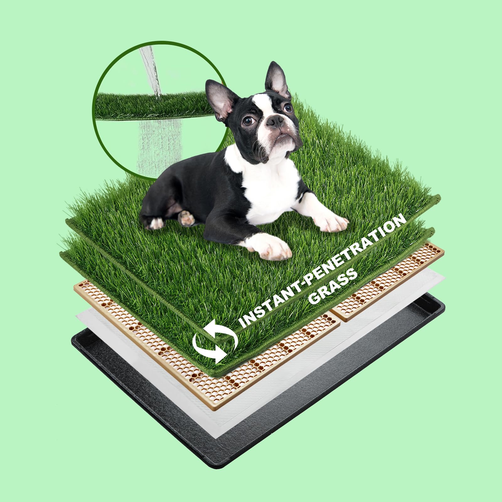 MEEXPAWS Medium Artificial Grass Dog Potty Pad with Tray - New Generation Quick-Drain Balcony Litter Box for Dogs - Washable & Disposable Pee Pad for Puppy Training, Apartment & Indoor Use