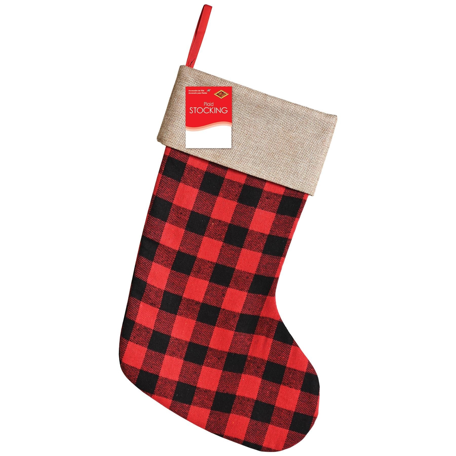 12 Pack Christmas Stockings - Red and Black Plaid Holiday Stockings for Fireplace Decor, Gift Giving & Festive Home Decor