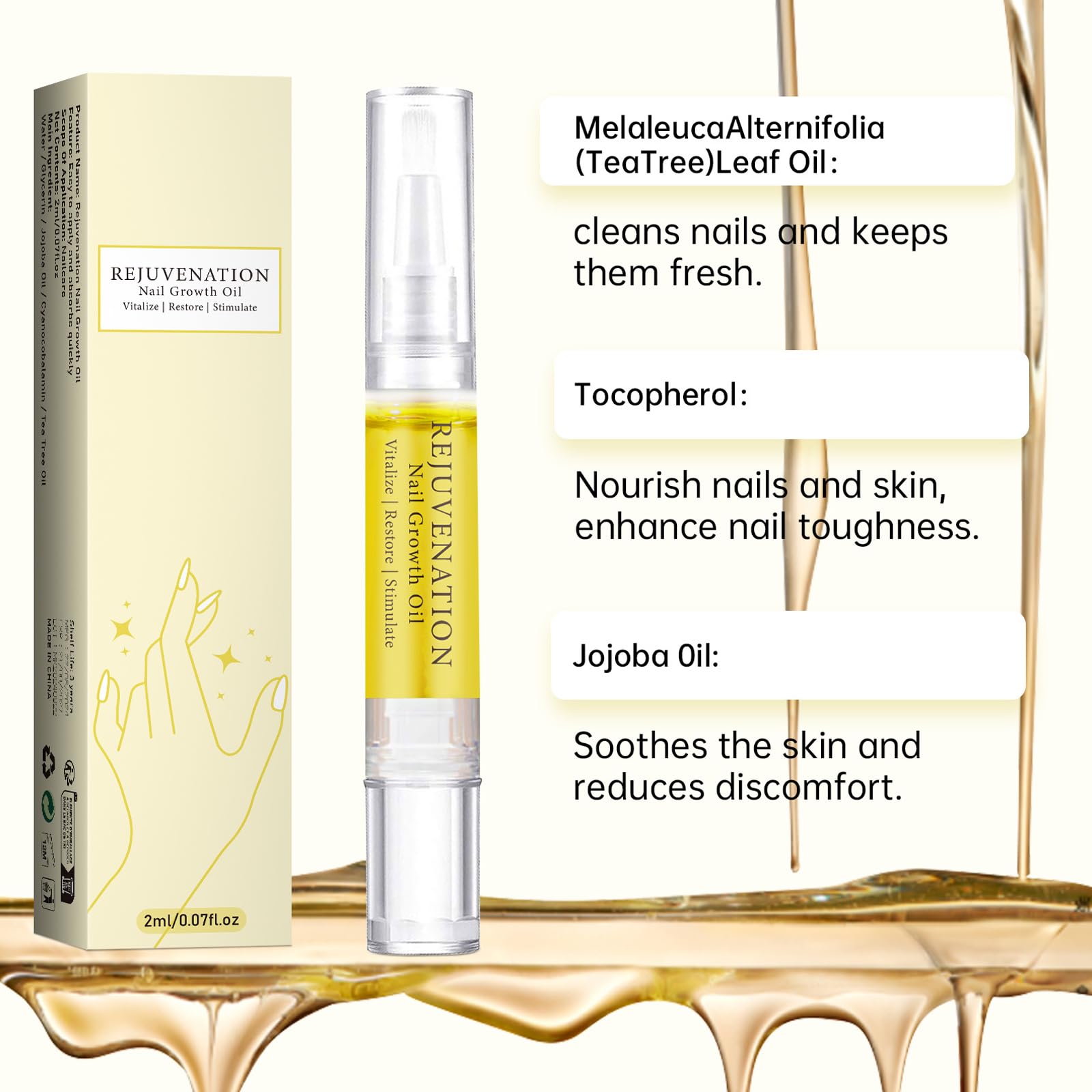 Nail Growth Oil Pen - Cuticle Revitalizer & Nail Strengthener for Repairing Peeling, Broken Nails | Nail Treatment for Healthy Nails | Perfect for Home Manicures & Professional Nail Care