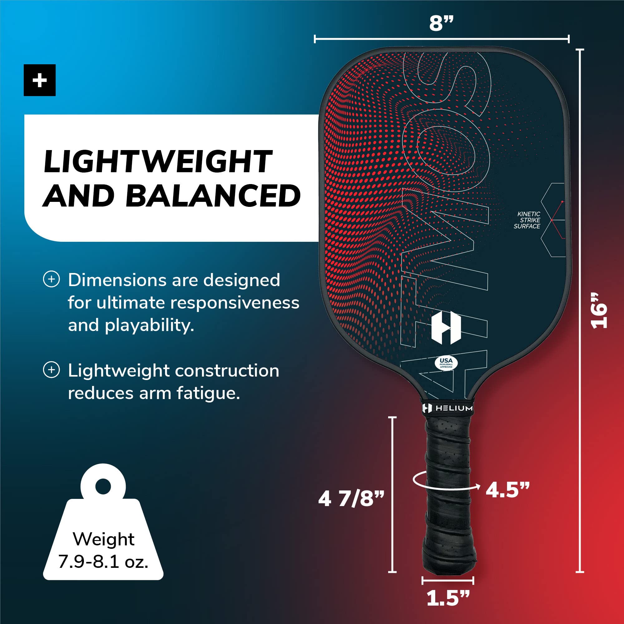 Helium Pro Carbon Fiber Pickleball Paddles - USAPA Approved Tournament Paddles with High-Spin Textured Surface & Lightweight Honeycomb Core - Perfect for Competitive Play & Recreational Pickleball Games