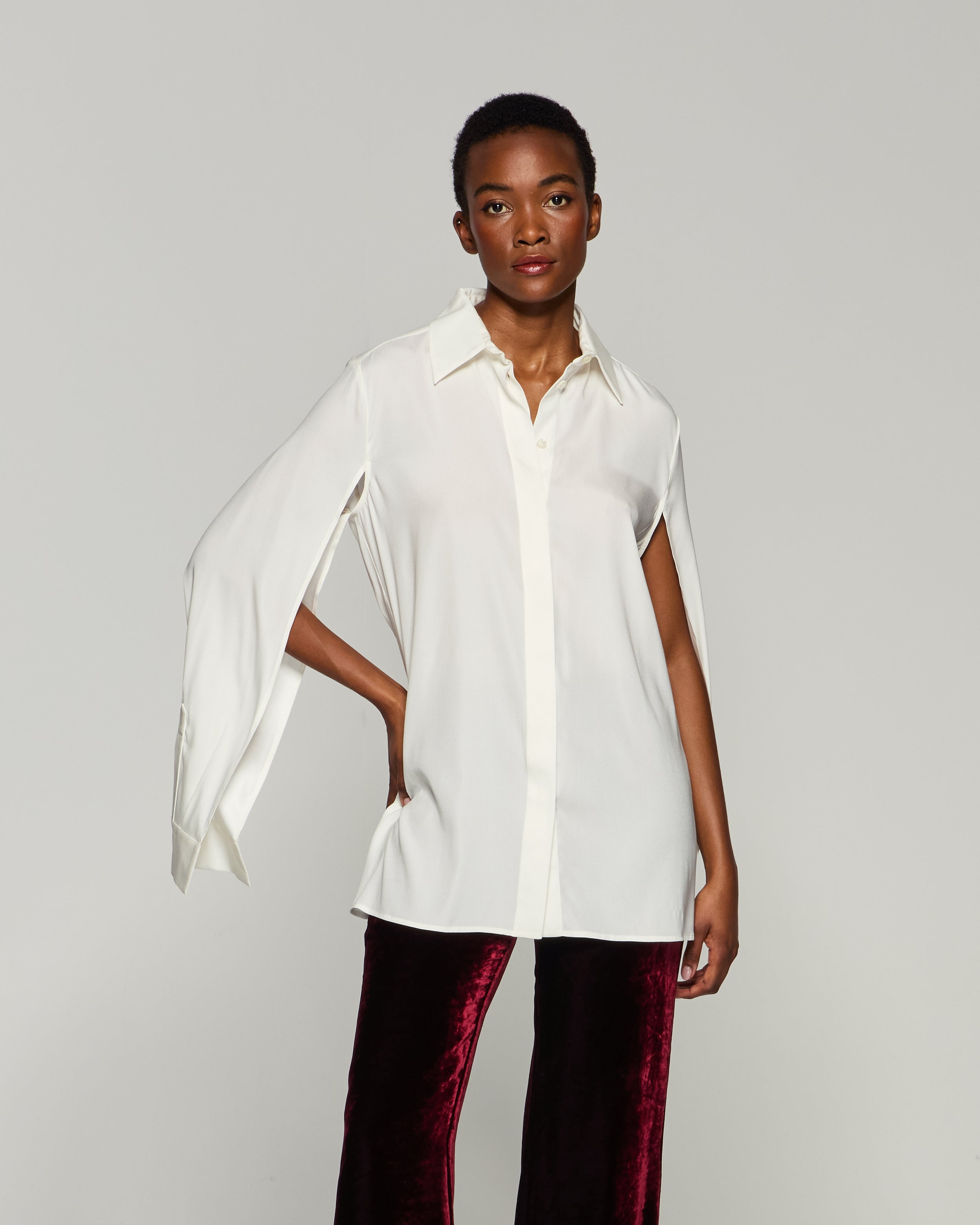Elegant Silk Cape Sleeve Blouse in Cream - Perfect for Evening Parties, Weddings & Formal Occasions