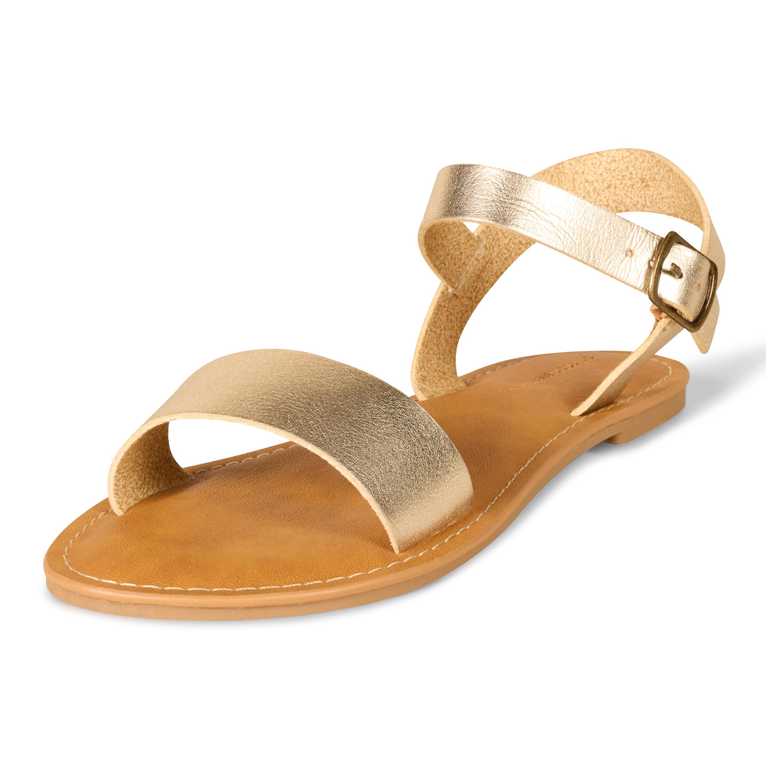 Amazon Essentials Women's Comfortable Two Strap Buckle Sandals - Casual Summer Walking Shoes for Beach, Vacation & Everyday Wear