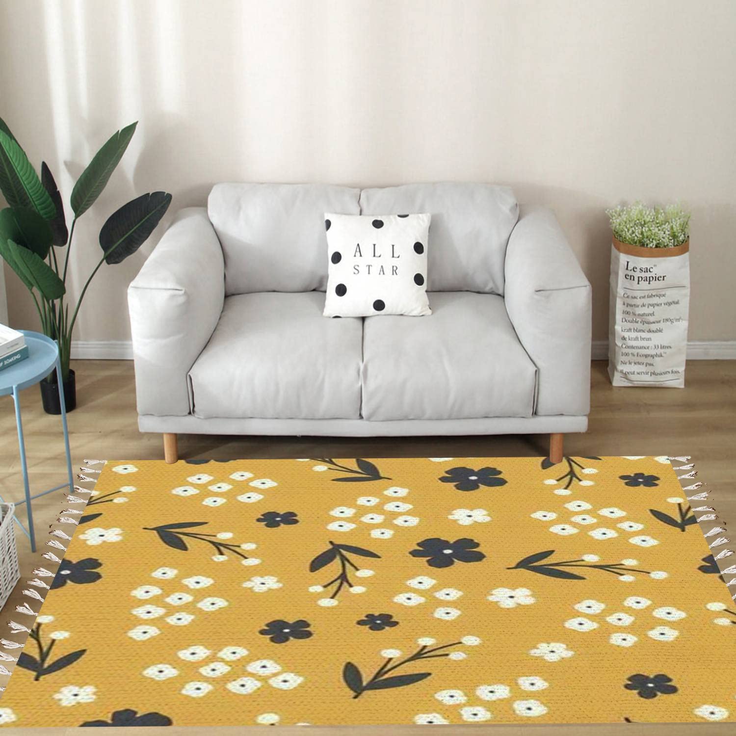 Vintage Cotton Linen Tassel Rug - Abstract Boho Seamless Repeating Pattern for Fabric, Textile & Scrapbook | Washable Woven Area Rug for Kitchen, Bathroom Decor, Outdoor Throw Carpet | Perfect for Boho Home Decor, Cozy Living Room & Bedroom Accent