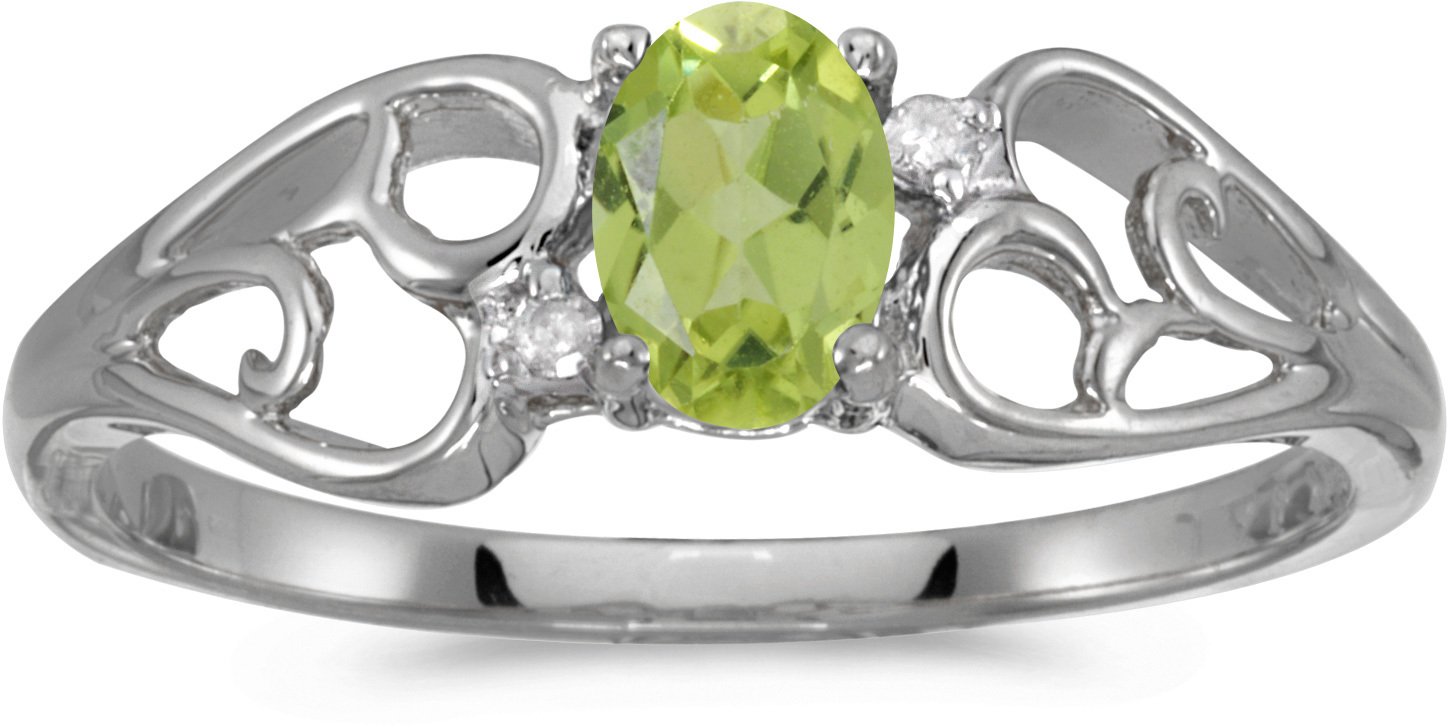 10K White Gold Oval Peridot and Diamond Ring for Women - Elegant Birthstone Jewelry for Engagement, Anniversary, or Gift Giving