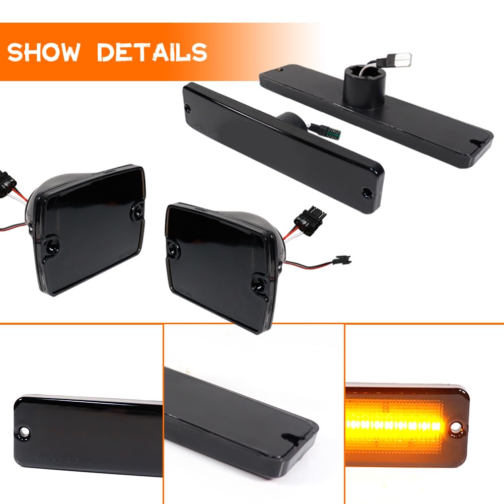 Smoked Lens Turn Signal & Side Marker Lights Kit (4pcs) for 1987-1995 Jeep Wrangler YJ - Compatible with Part Numbers 56001378 & CH2520111 - Perfect for Off-Roading, Restoration & Customization Projects