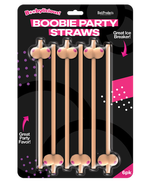 Boobylicious Boobie Party Straws - Fun Drinking Straws for Bachelorette Parties & Girls' Night Out - Pack of 6 Tan Straws