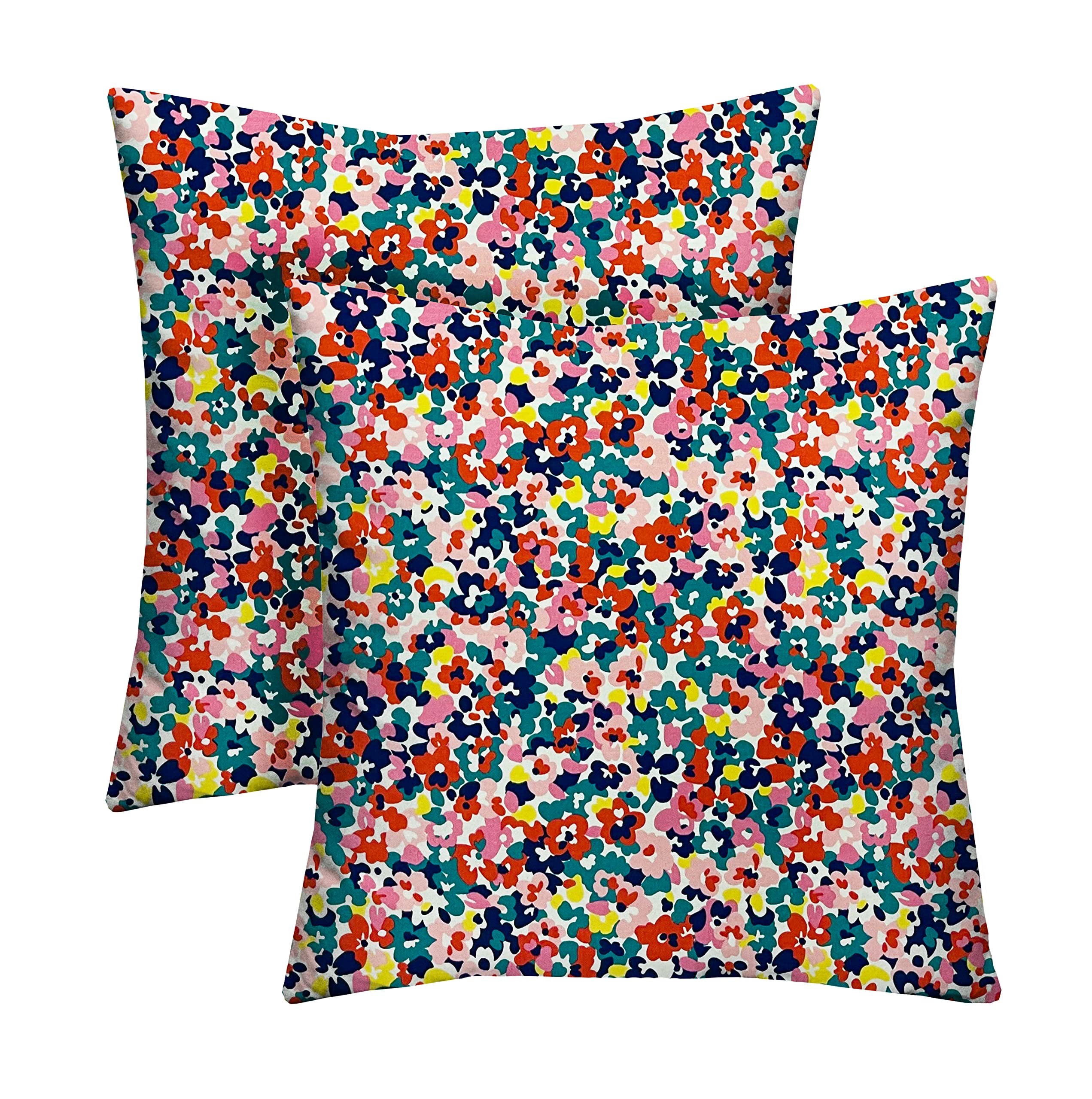 Set of 2 Square Throw Pillows 24x24 Inches - All-Weather Indoor/Outdoor Decorative Accent Pillows - Cranston Multi-Color Floral Design - Perfect for Patio Furniture, Living Room, Bedroom & Outdoor Decor