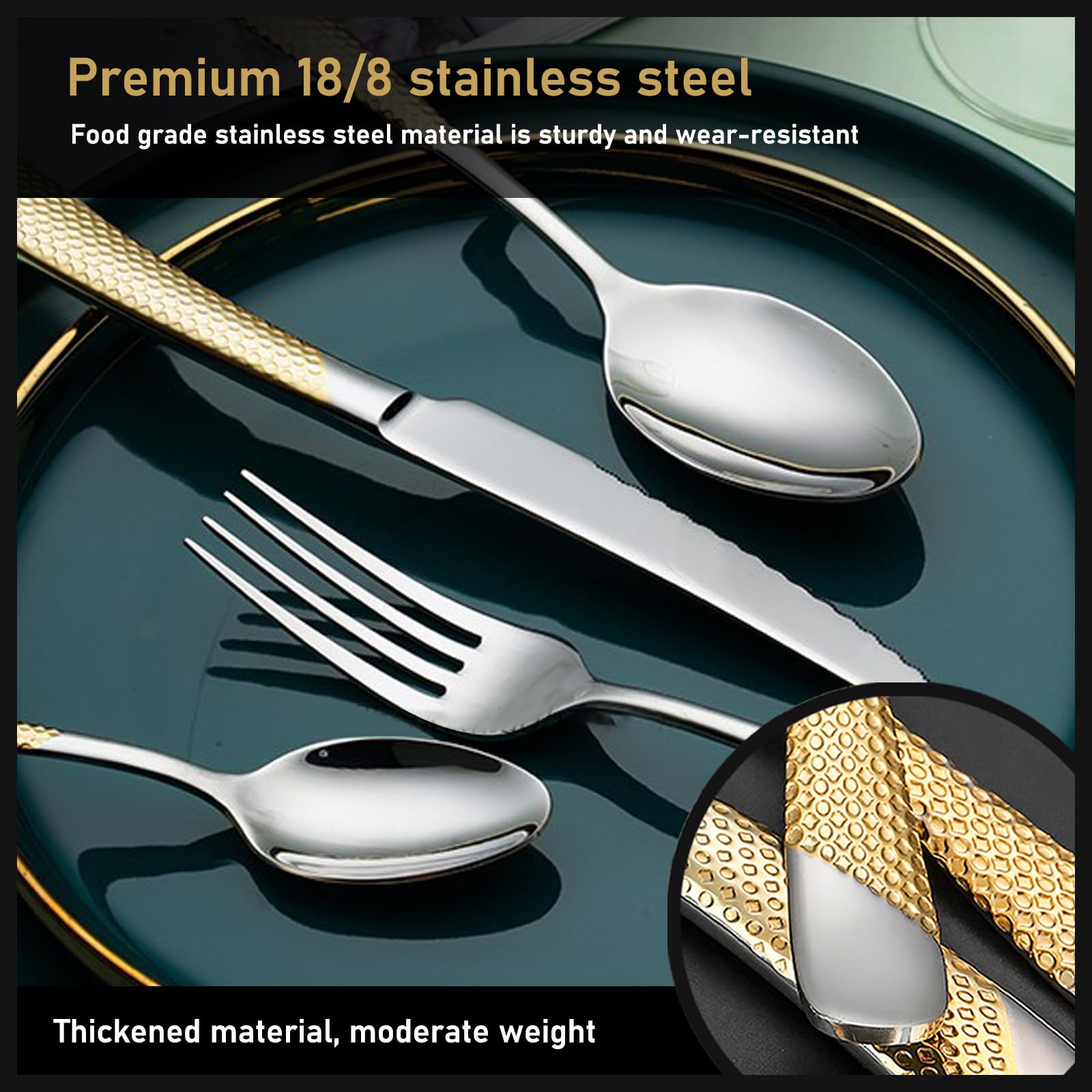 60-Piece Silverware Set with 24K Gold-Plated Rooster Handles - Mirror Polished Flatware for 12 People, Dishwasher Safe (Silver) - Perfect for Weddings, Dinner Parties & Luxury Dining