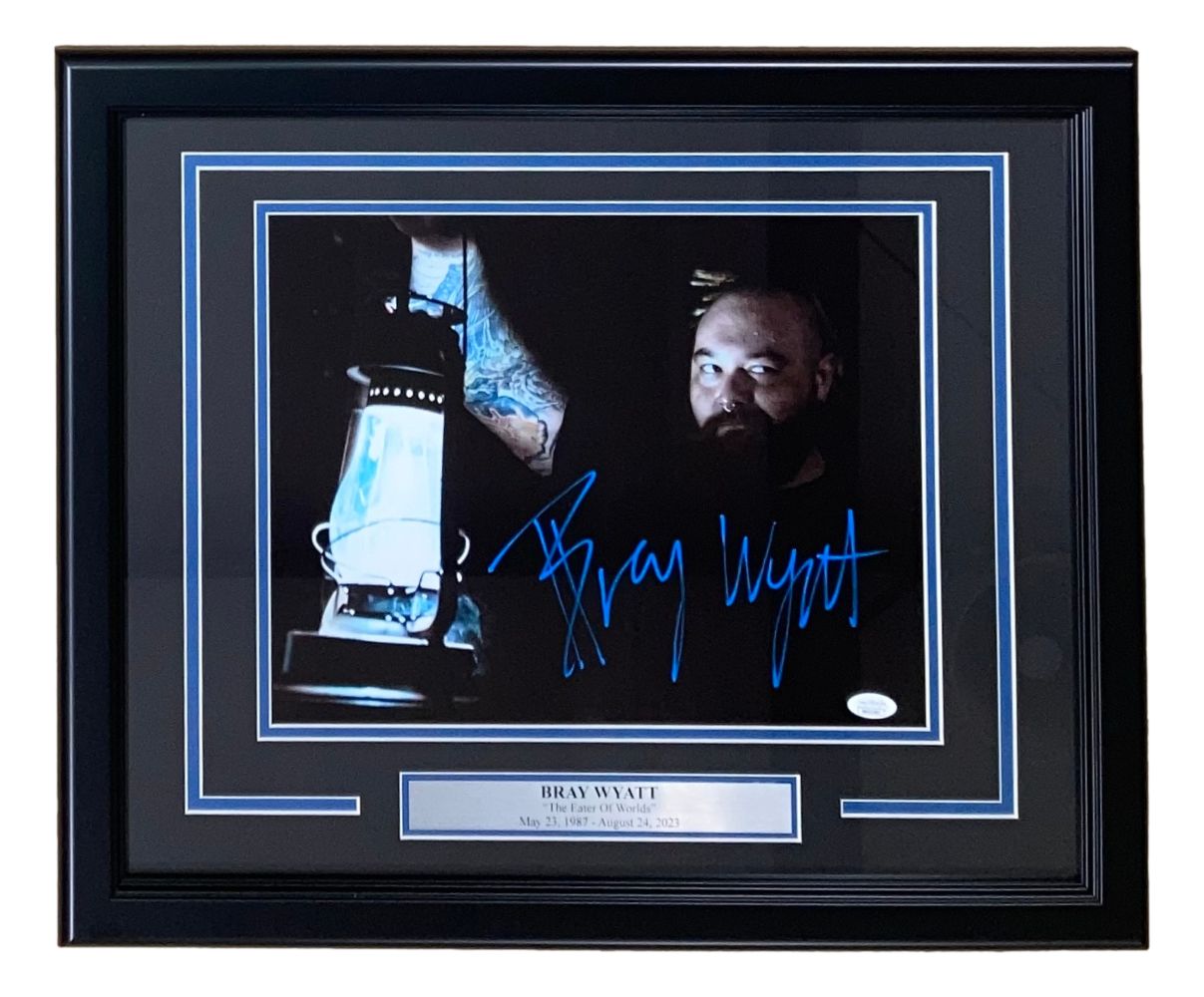 Bray Wyatt Autographed WWE Photo - Blue Framed 11x14 with JSA Hologram COA - Perfect for Wrestling Fans & Collectors - Great for Man Cave, Sports Memorabilia Room or Gift for WWE Enthusiasts
