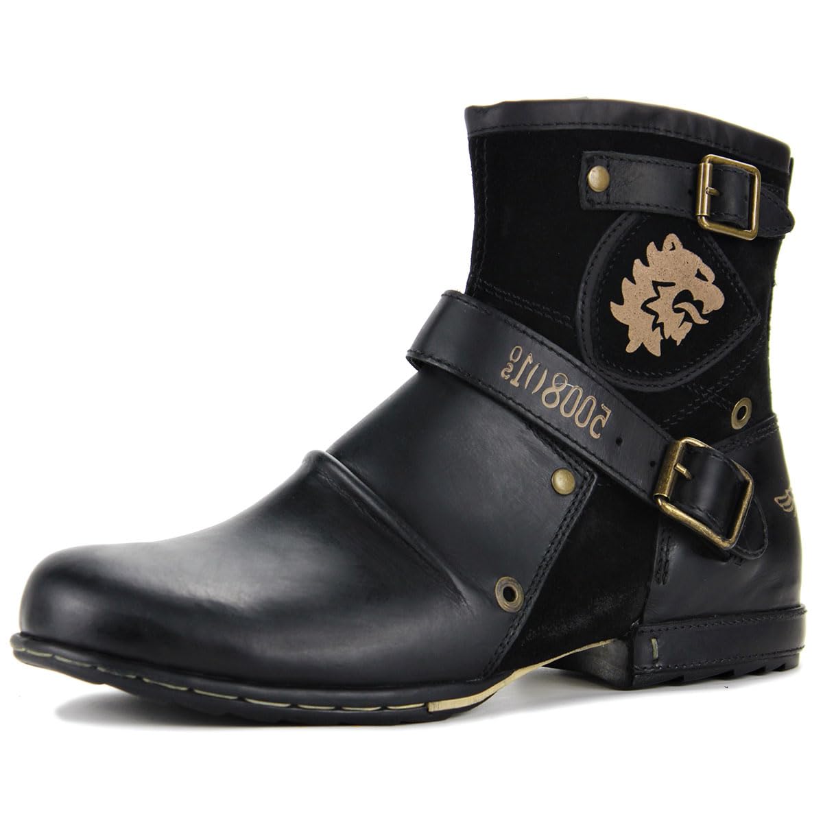 Men's Leather Casual Motorcycle Combat Hiking Ankle Boots with Side Zipper - Perfect for Riding, Outdoor Adventures & Street Style Fashion
