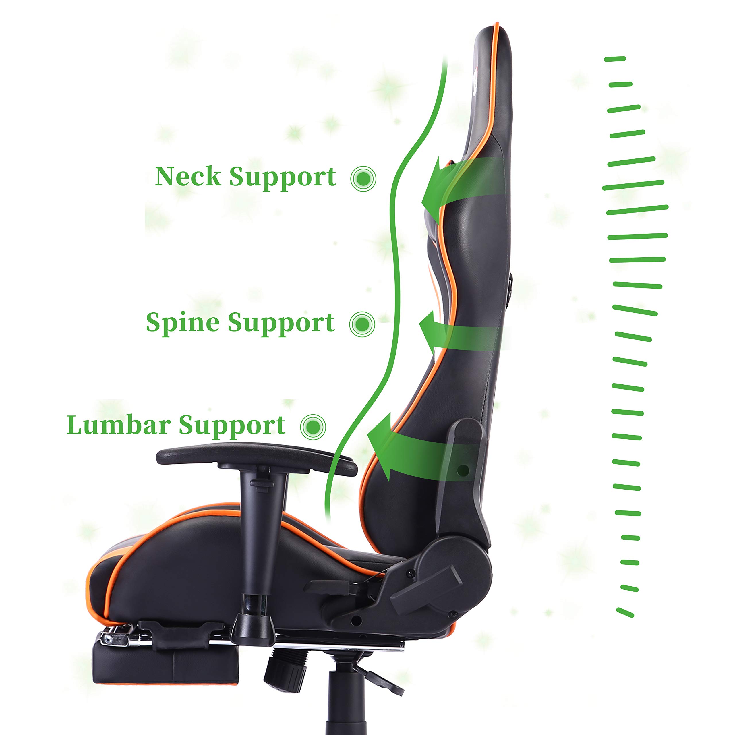 EDWELL Ergonomic Gaming Chair - High Back PU Leather Office Chair with Adjustable Headrest, Lumbar Support & Footrest for Adults - Orange Computer Desk Chair for Gaming, Work & Home Office