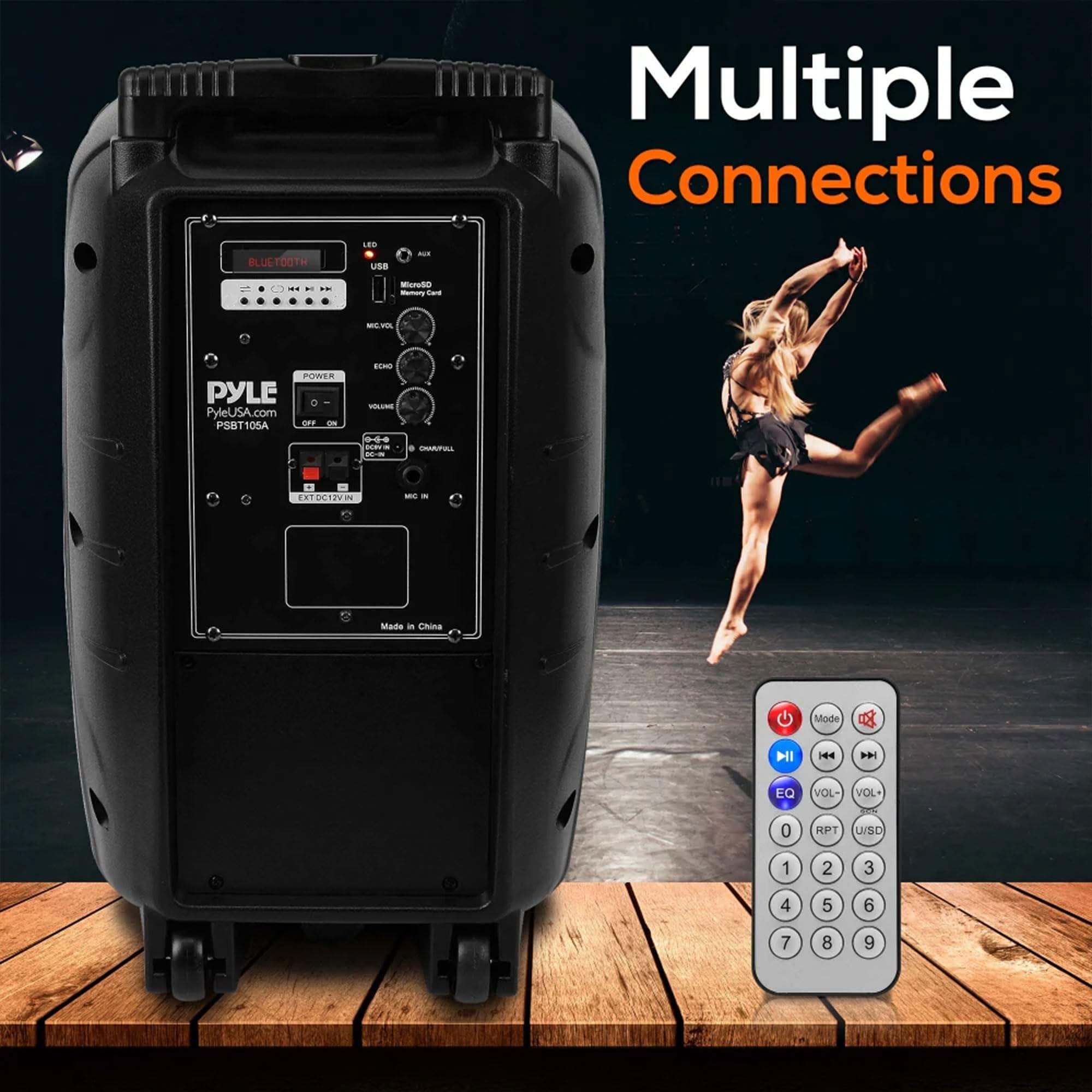 Pyle PSBT105A 1000W Portable Bluetooth PA Speaker with 10