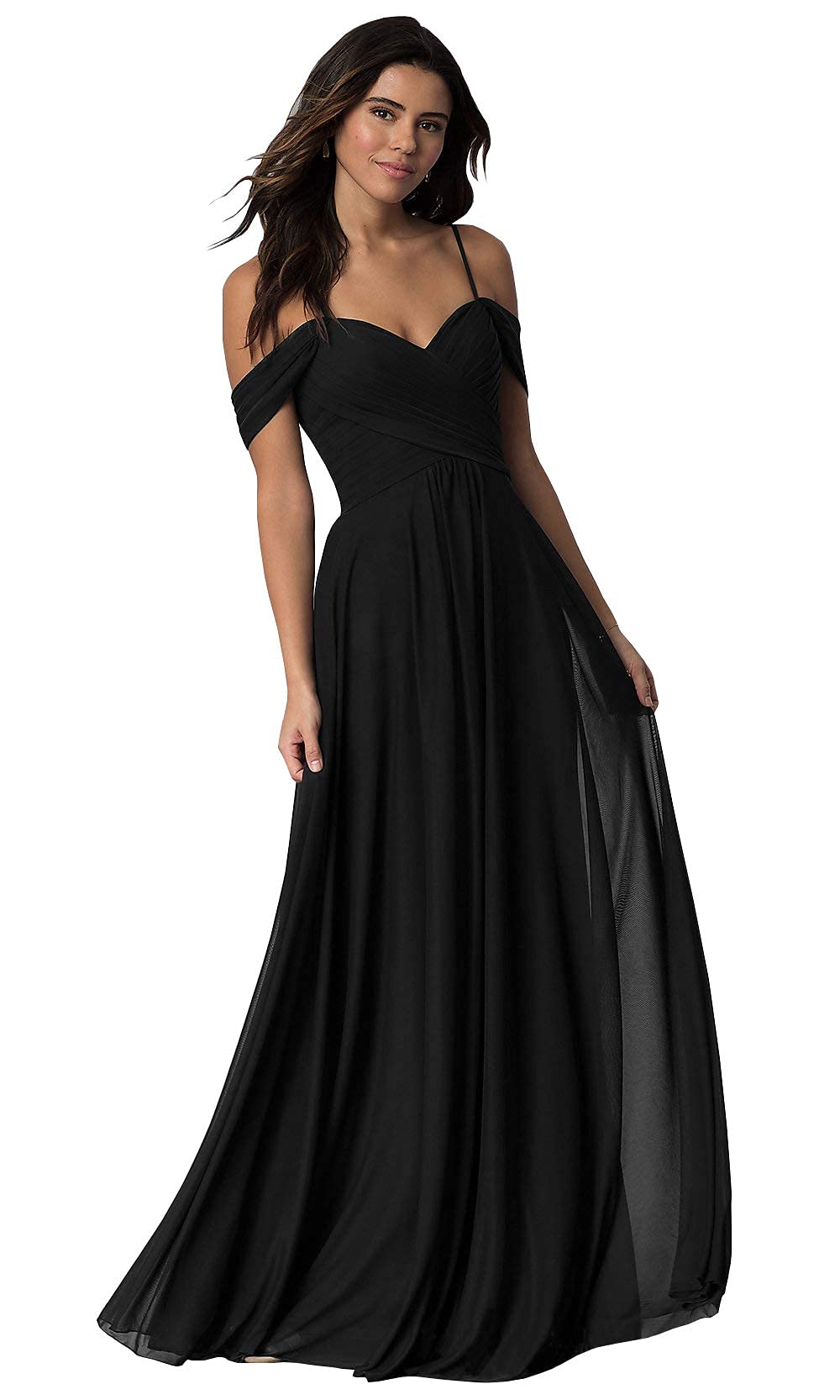 Elegant Off-The-Shoulder V-Neck Chiffon Bridesmaid Dress - Long Formal Evening Gown for Weddings, Parties & Special Occasions