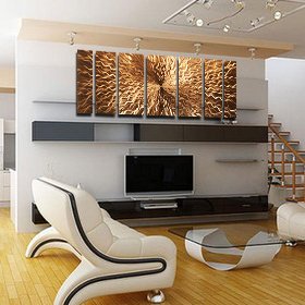 Modern Abstract Copper Metal Wall Sculpture - Contemporary Artwork for Home & Office Decor | Perfect for Living Room, Bedroom, or Entryway