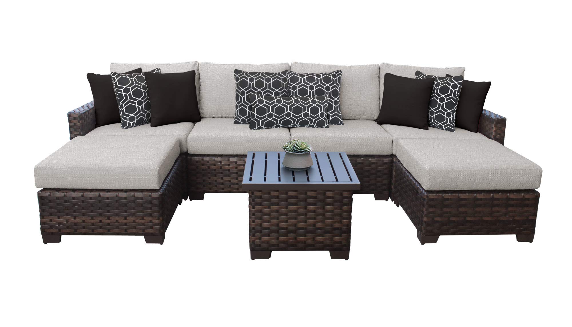 TK Classics Kathy Ireland River Brook 7-Piece Outdoor Wicker Patio Furniture Set in Ash - Perfect for Backyard, Garden, Poolside & Patio Relaxation