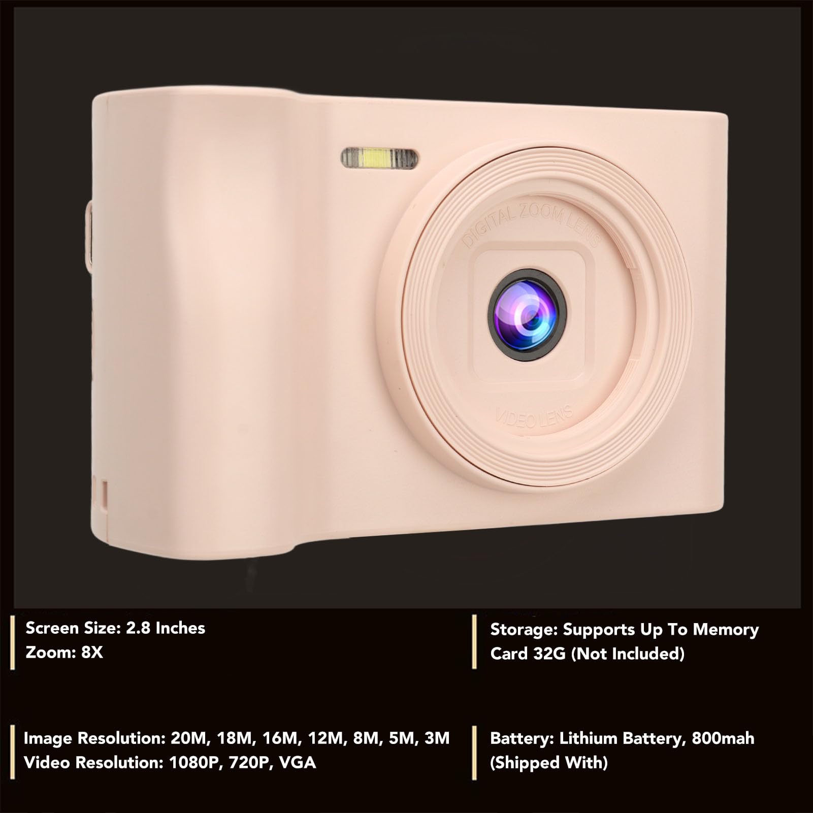 20MP Digital Camera for Photography - 1080P FHD Compact Camera with 8X Zoom & Rechargeable Battery, Supports 32GB SD Card - Perfect for Kids, Teens, Adults & Beginners (Great for Travel, Vlogging & Everyday Photography)