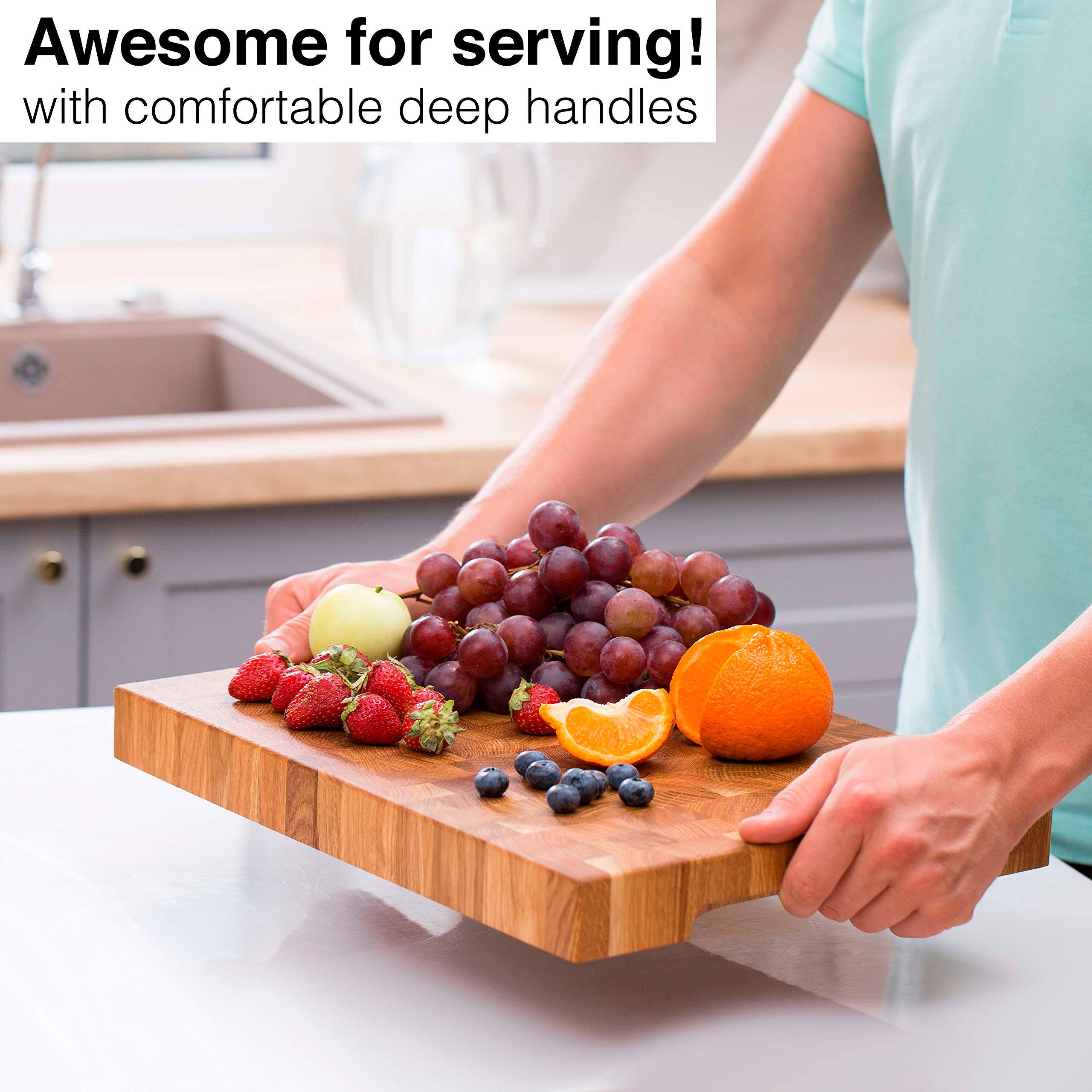 Premium End Grain Wood Cutting Board 16x12x1.5 Inch - Heavy Duty Butcher Block Chopping Board for Kitchen - Perfect for Meat, Vegetables, Fruits & Bread Preparation