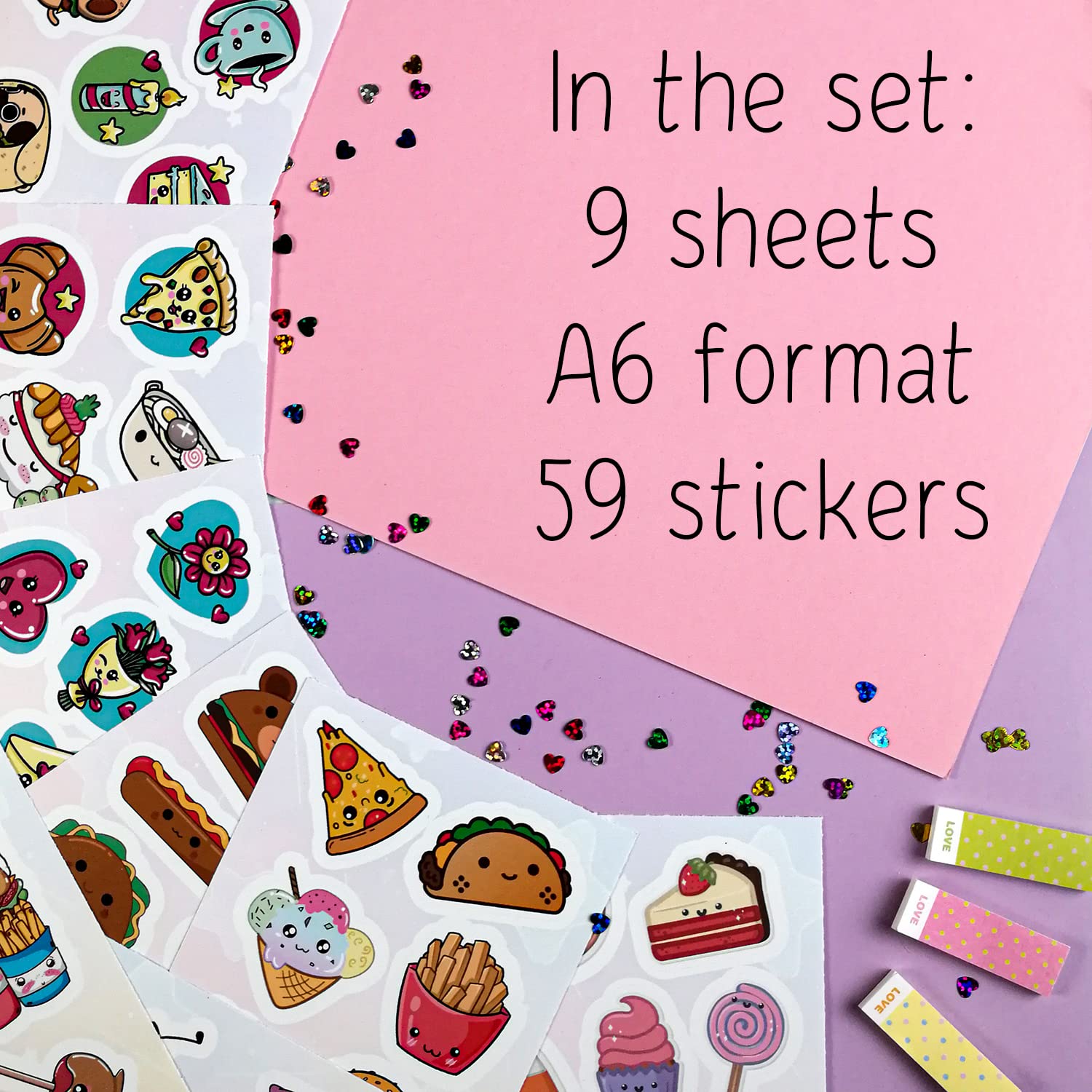 BulbaCraft 59 Pcs Kawaii Food Stickers Set - Cute Anime Vinyl Decals for Laptops, Water Bottles, Journals & Scrapbooking - Perfect for Teens, Adults & Kawaii Lovers | Great for DIY Crafts, School Supplies & Gift Giving