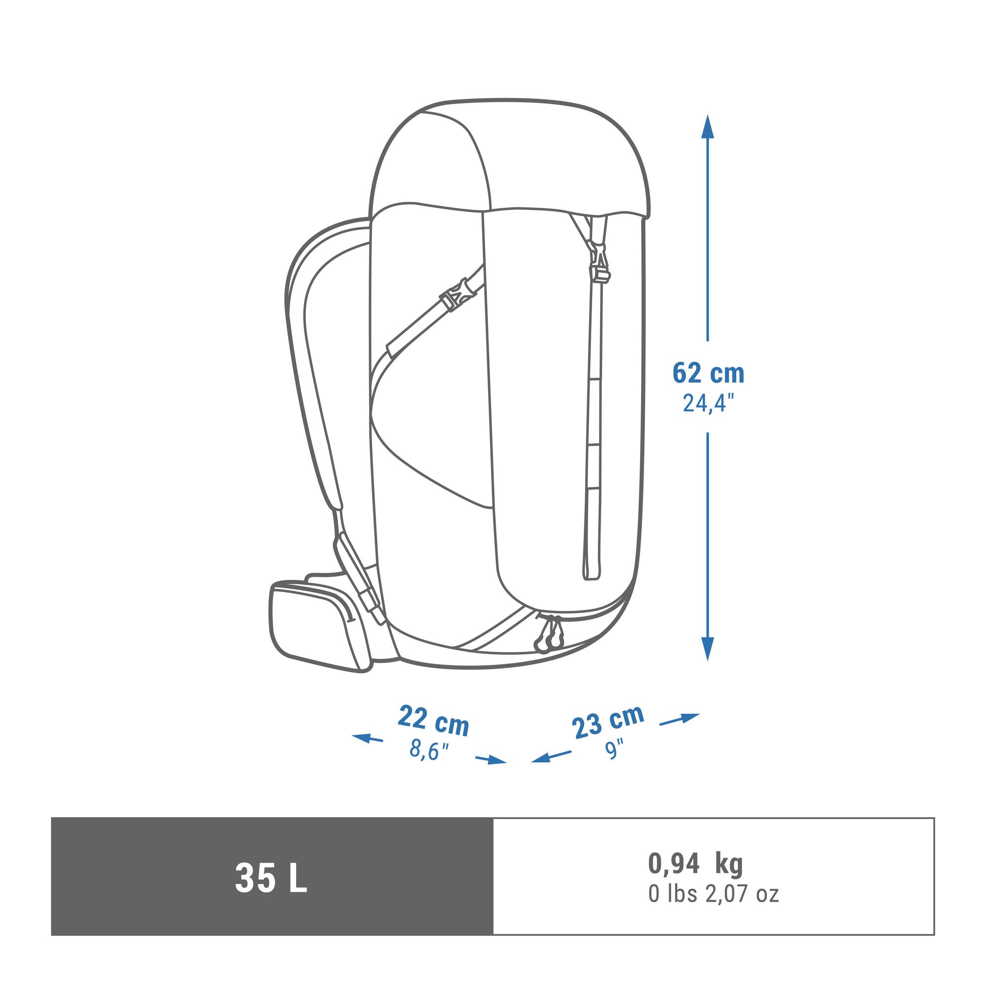 Quechua MH100 35L Lightweight Hiking Backpack for Men & Women - Water-Resistant Daypack for Outdoor Adventures, Camping, and Travel