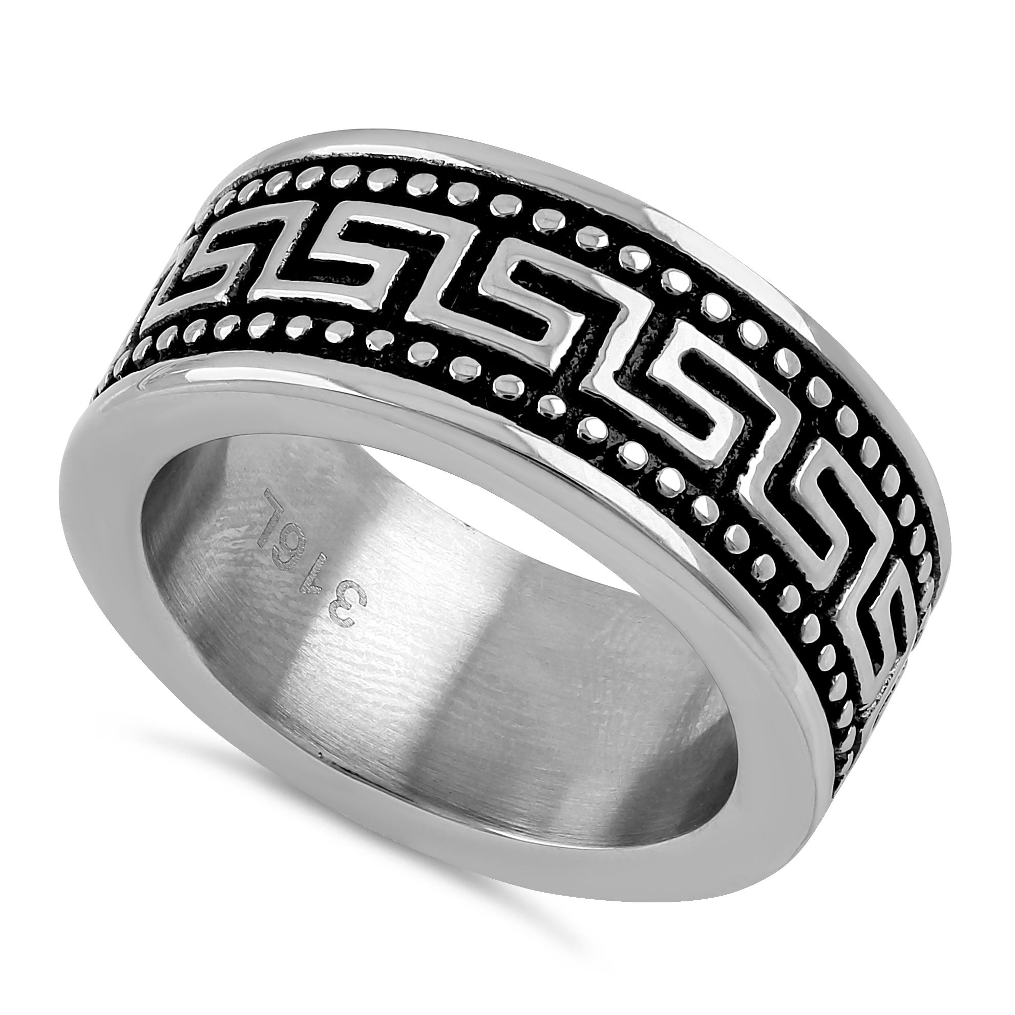 Stainless Steel Greek Pattern Band Ring for Women Men - Elegant Geometric Design Wedding Engagement Promise Ring - Perfect for Gifts, Anniversaries, and Special Occasions