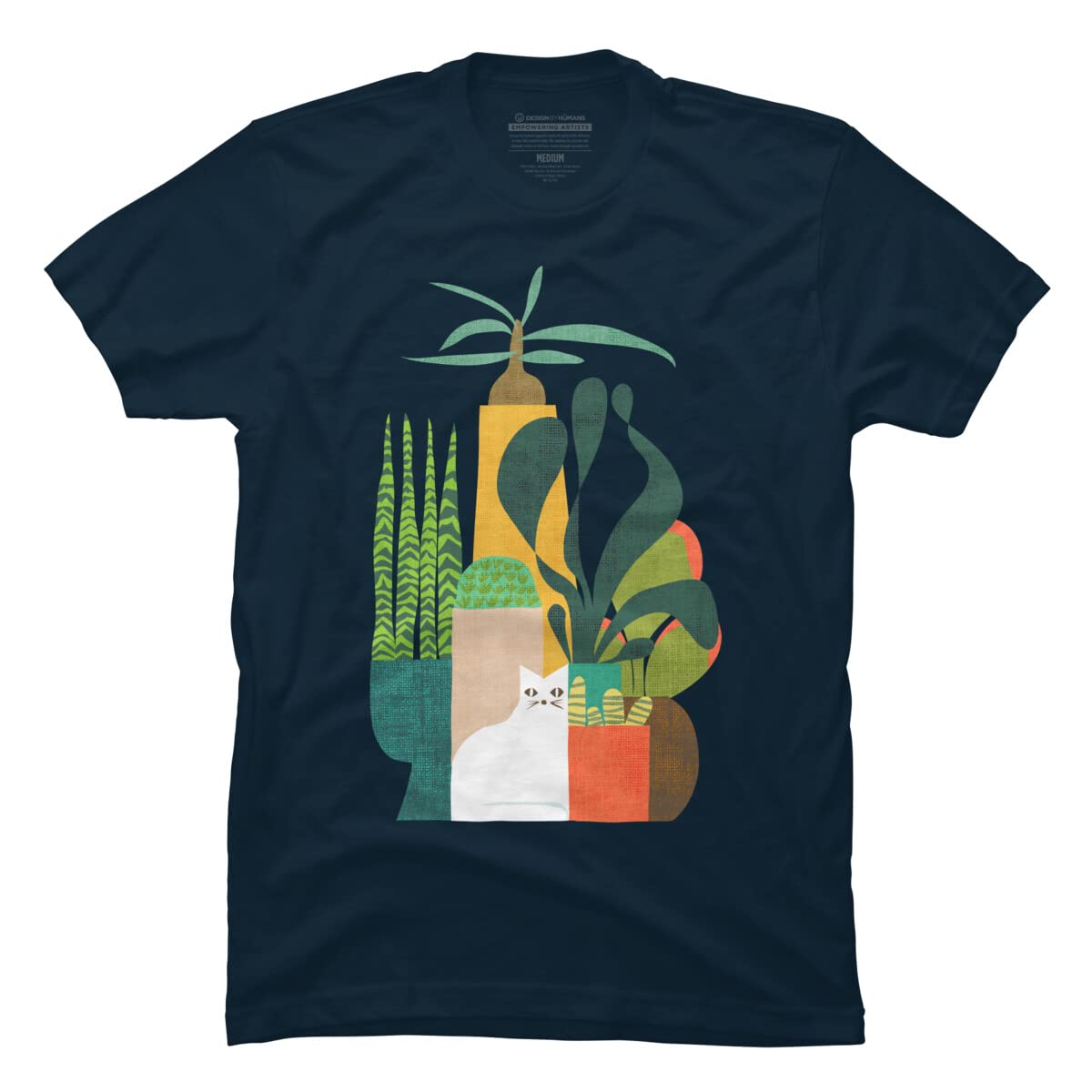 Design By Humans Men's Cat and Plants Graphic T-Shirt | Soft Cotton Tee for Casual Wear | Perfect for Streetwear, Gifts & Everyday Outfits