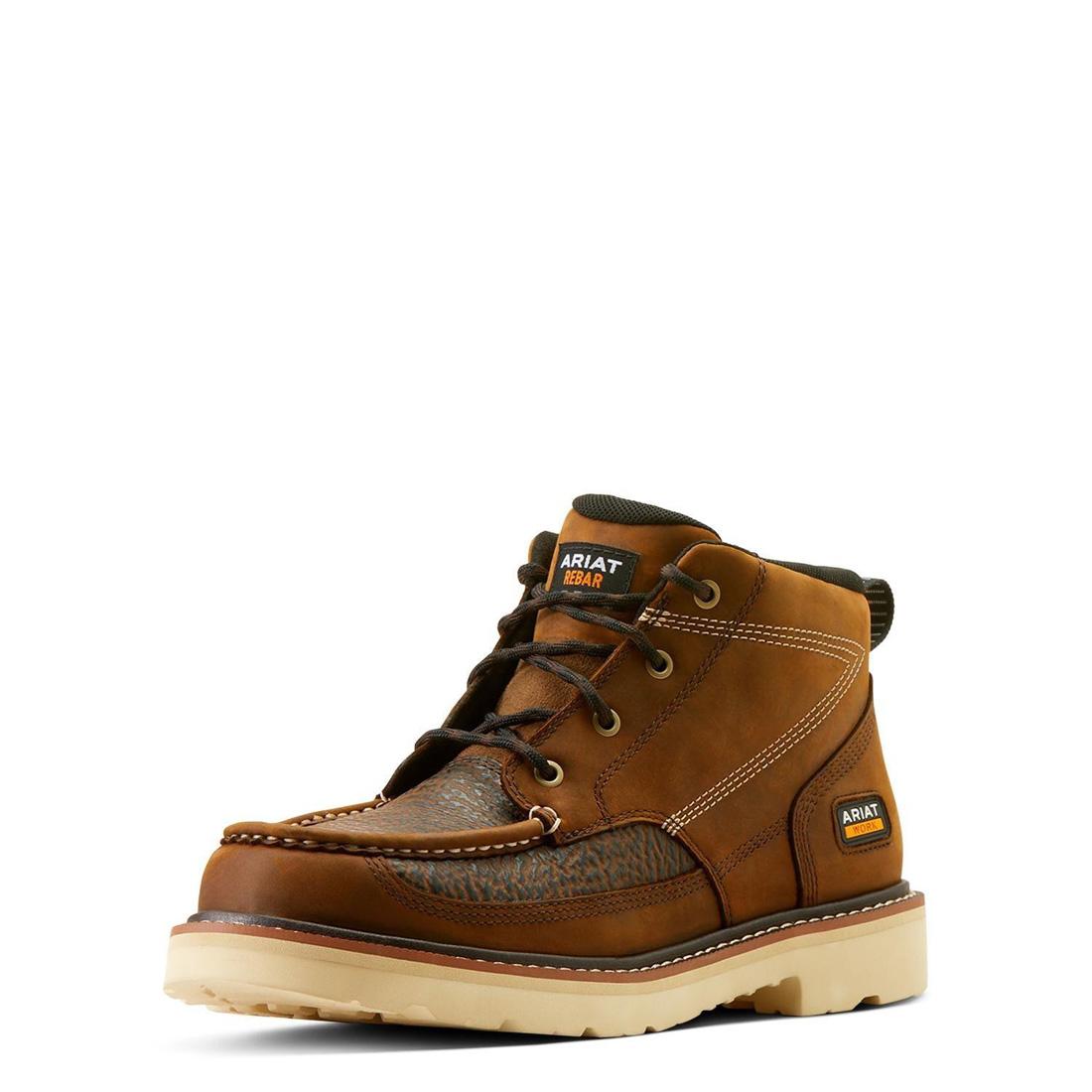 Distressed Brown Textured Rebar Lift Soft Toe Chukka Boots for Men - Comfortable Work Boots for Construction, Hiking & Outdoor Activities